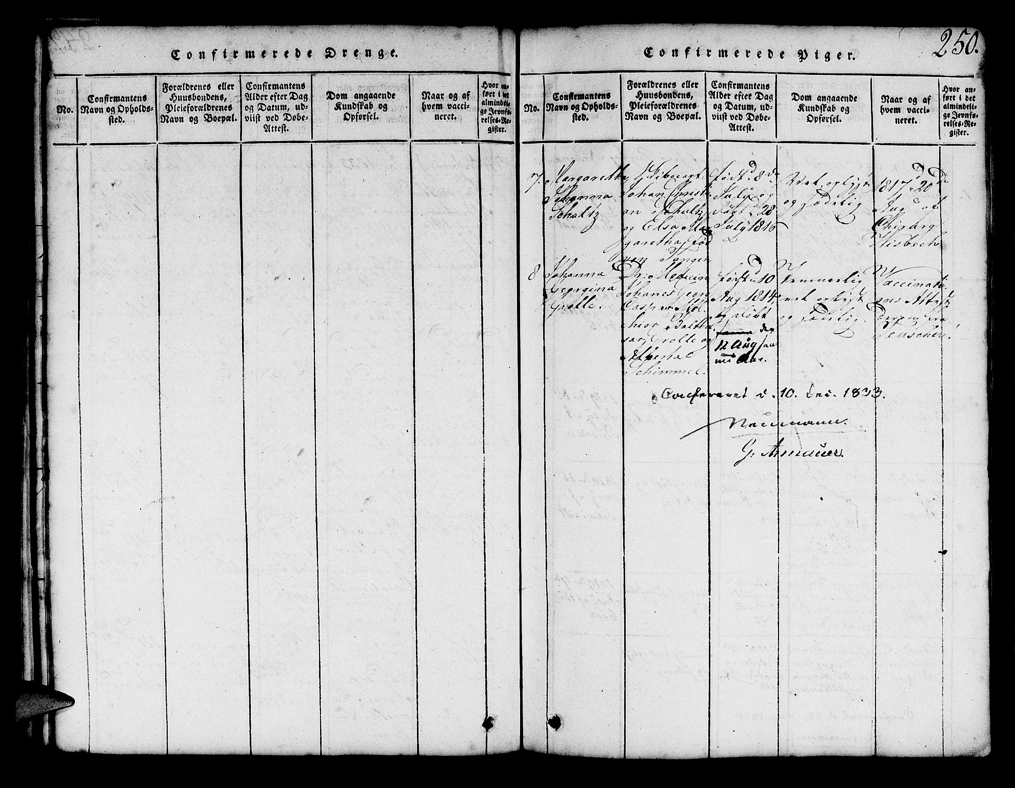 Mariakirken Sokneprestembete, AV/SAB-A-76901/H/Hab/L0001: Parish register (copy) no. A 1, 1815-1846, p. 250