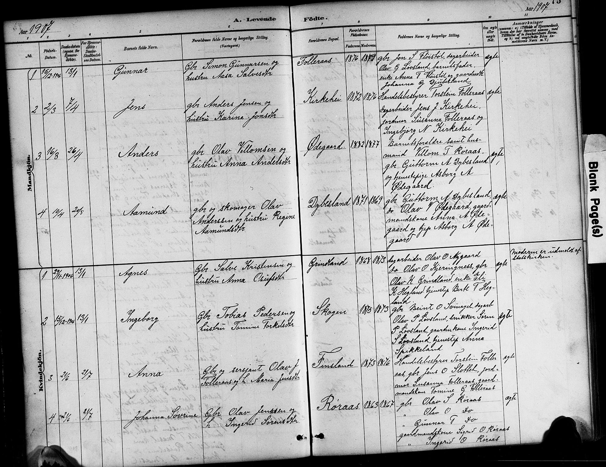 Bjelland sokneprestkontor, SAK/1111-0005/F/Fb/Fbb/L0005: Parish register (copy) no. B 5, 1887-1918, p. 75