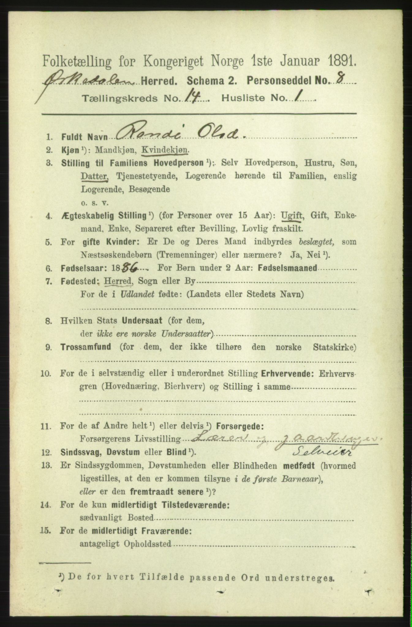 RA, 1891 census for 1638 Orkdal, 1891, p. 6557