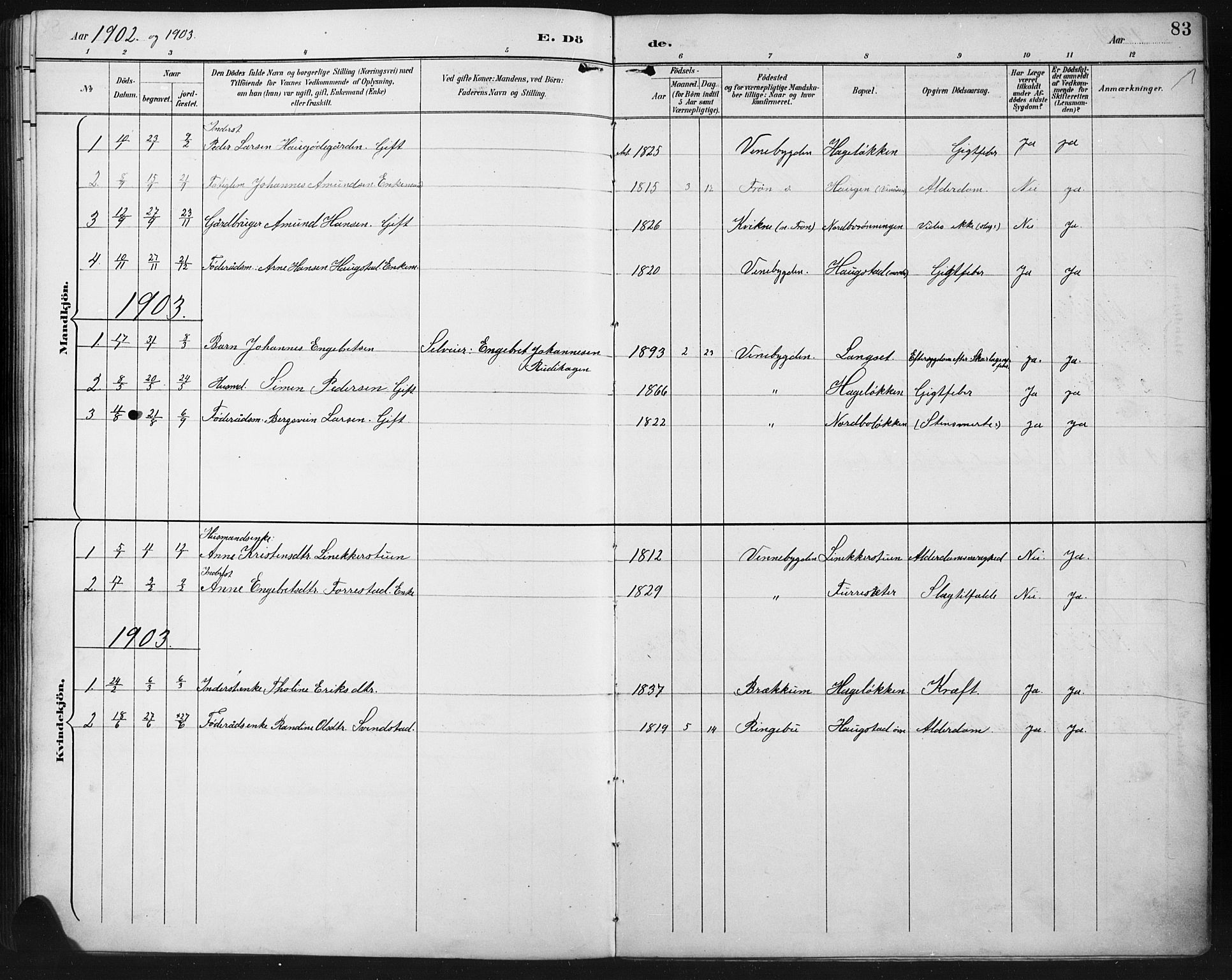 Ringebu prestekontor, SAH/PREST-082/H/Ha/Hab/L0008: Parish register (copy) no. 8, 1890-1922, p. 83