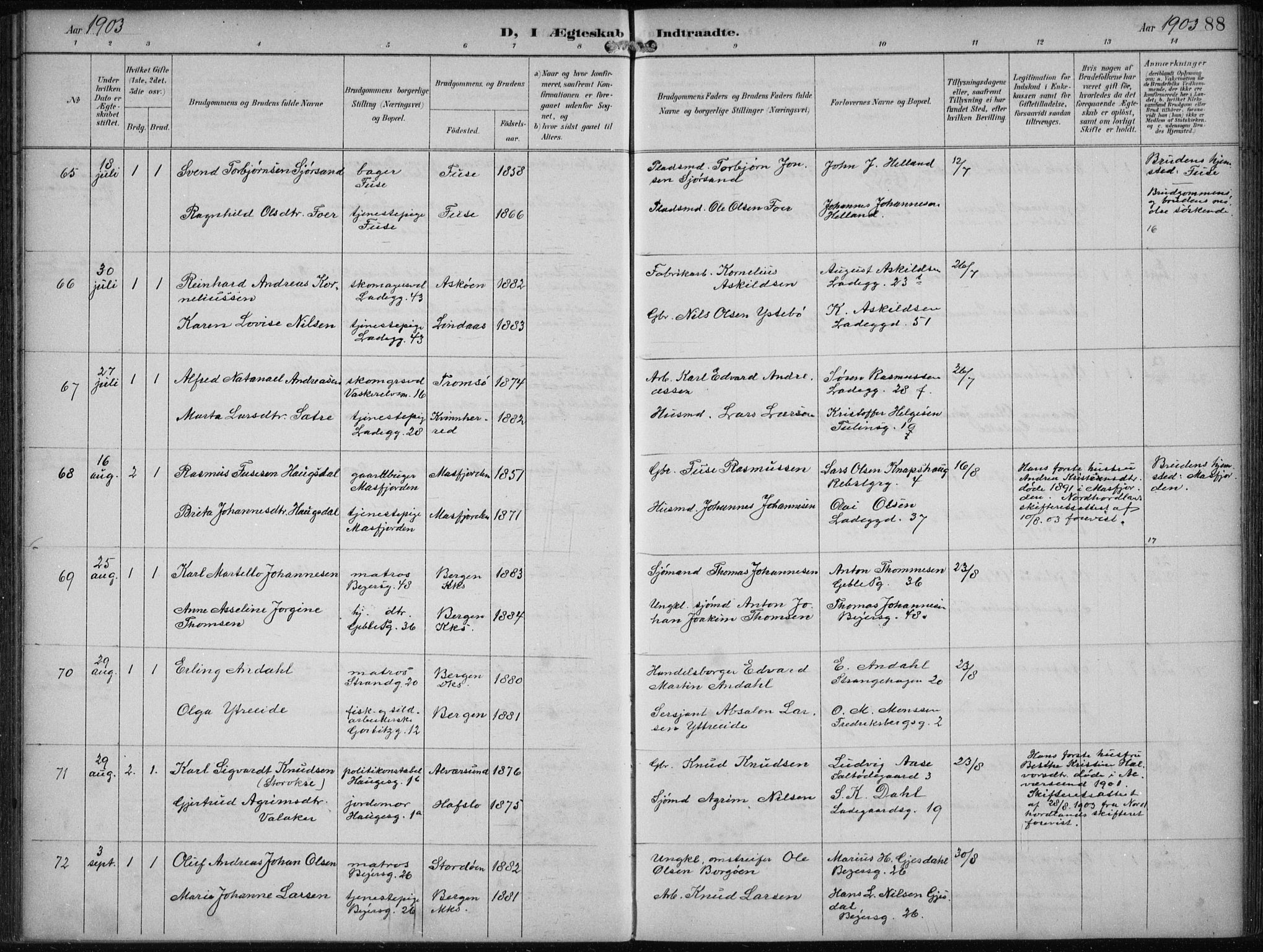 Sandviken Sokneprestembete, SAB/A-77601/H/Ha/L0014: Parish register (official) no. D 1, 1896-1911, p. 88