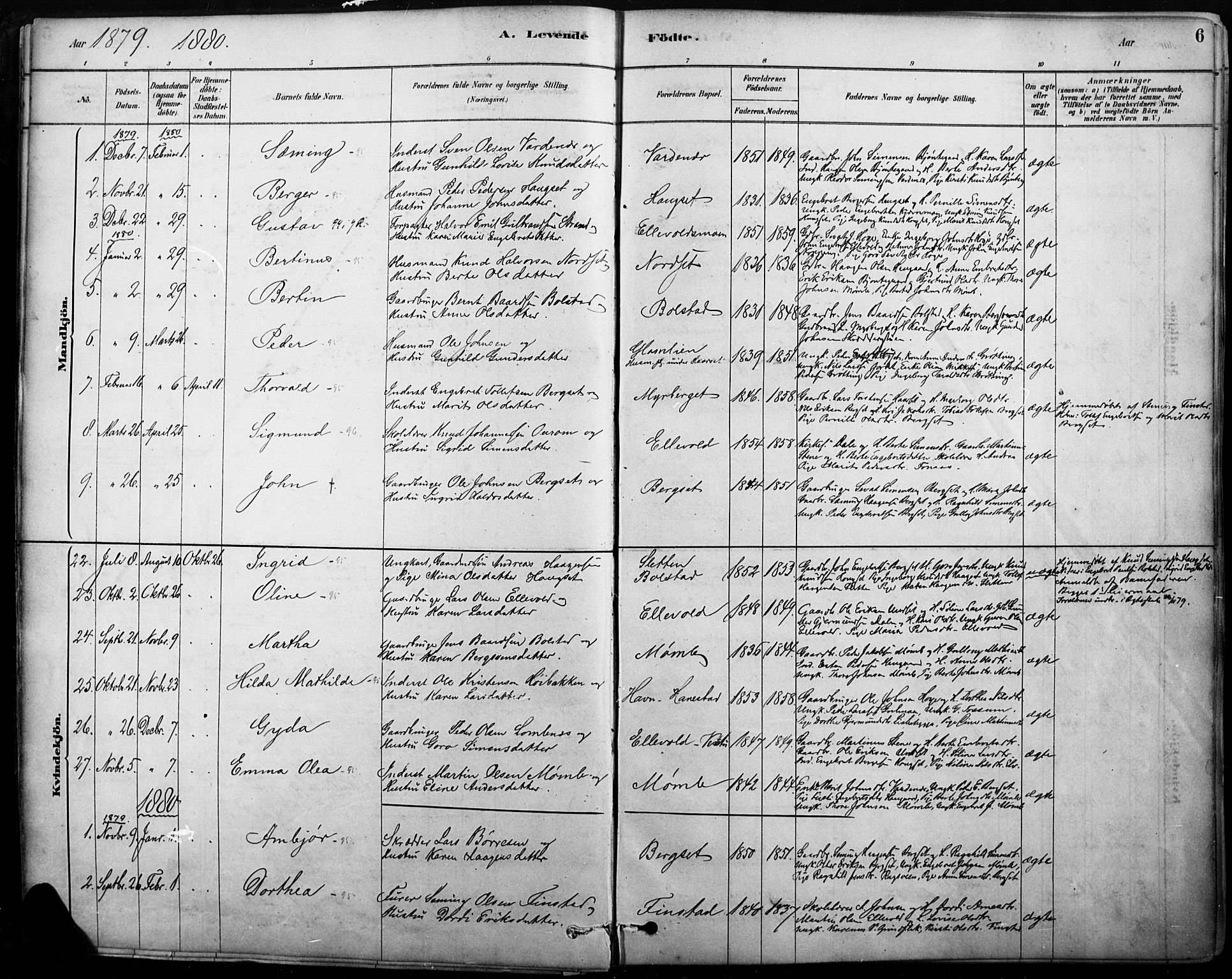 Rendalen prestekontor, SAH/PREST-054/H/Ha/Haa/L0009: Parish register (official) no. 9, 1878-1901, p. 6