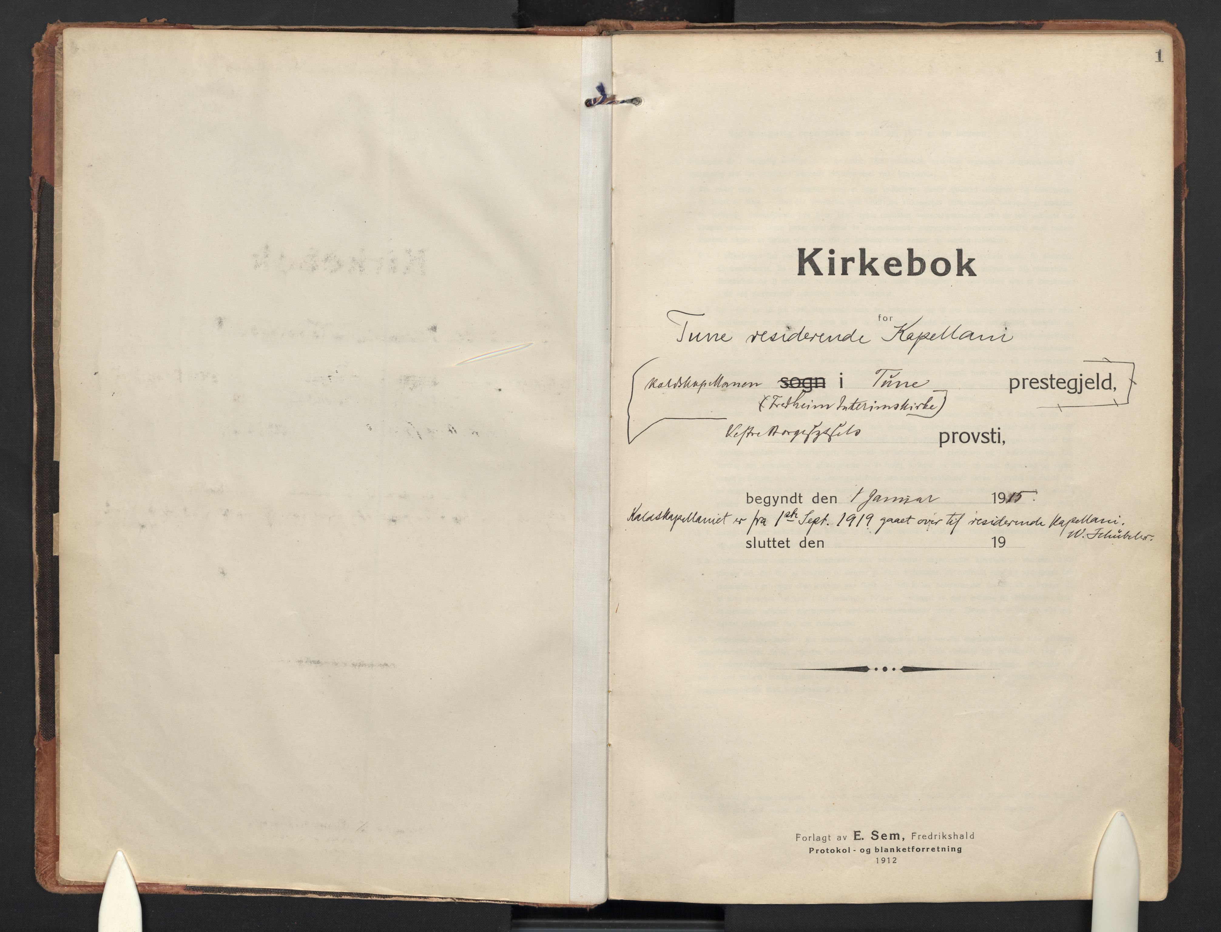 Tune prestekontor Kirkebøker, AV/SAO-A-2007/F/Fb/L0001: Curate's parish register no. 1, 1915-1923, p. 1