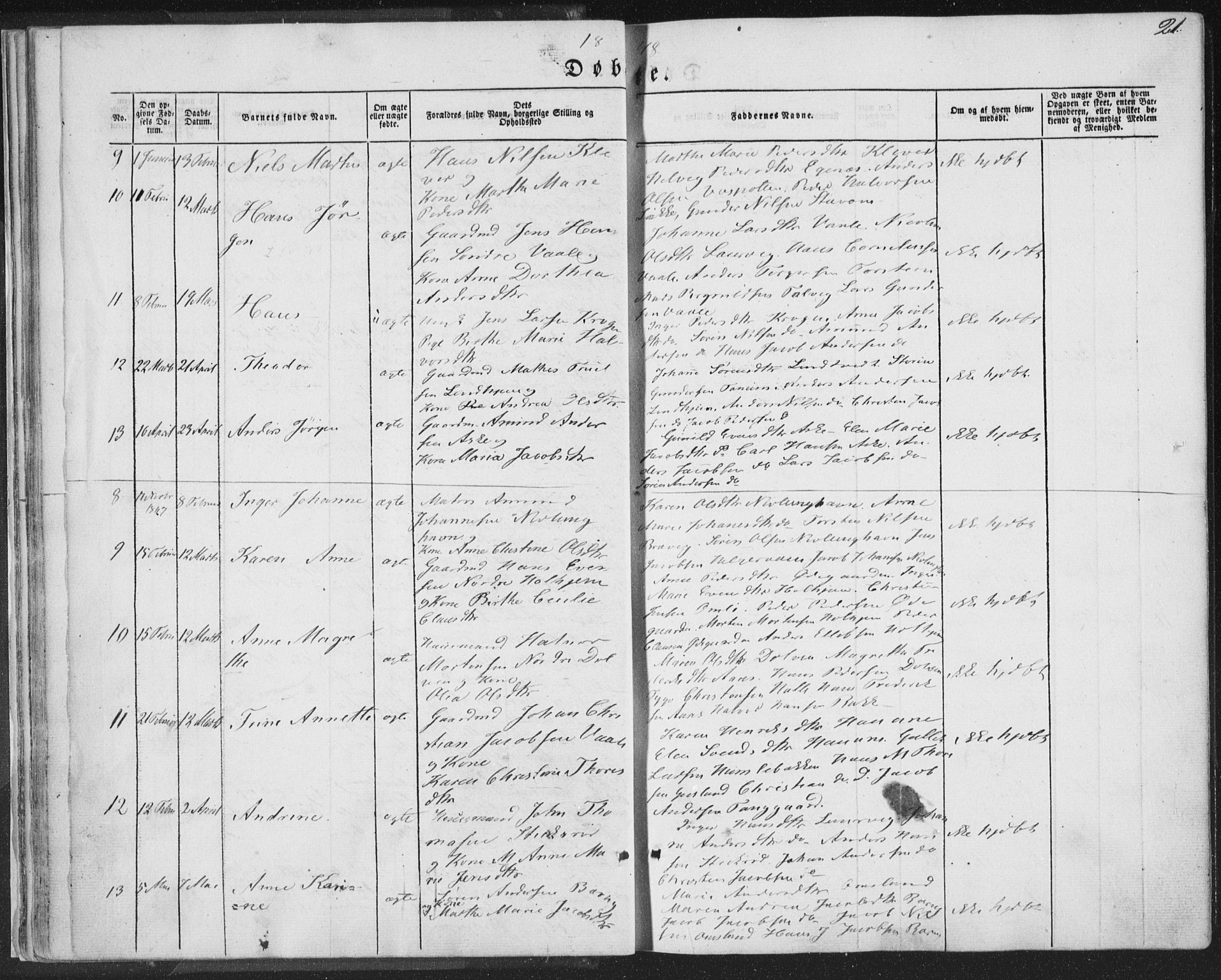 Brunlanes kirkebøker, AV/SAKO-A-342/F/Fa/L0004: Parish register (official) no. I 4, 1846-1862, p. 21