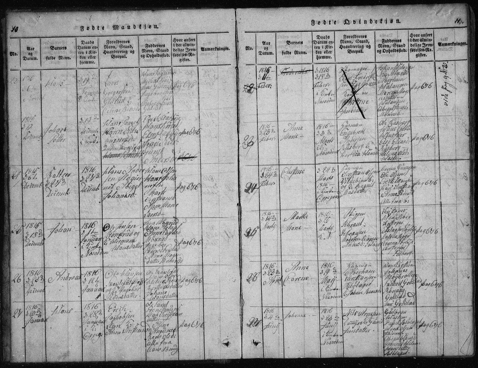 Nesodden prestekontor Kirkebøker, AV/SAO-A-10013/G/Ga/L0001: Parish register (copy) no. I 1, 1814-1847, p. 10-11