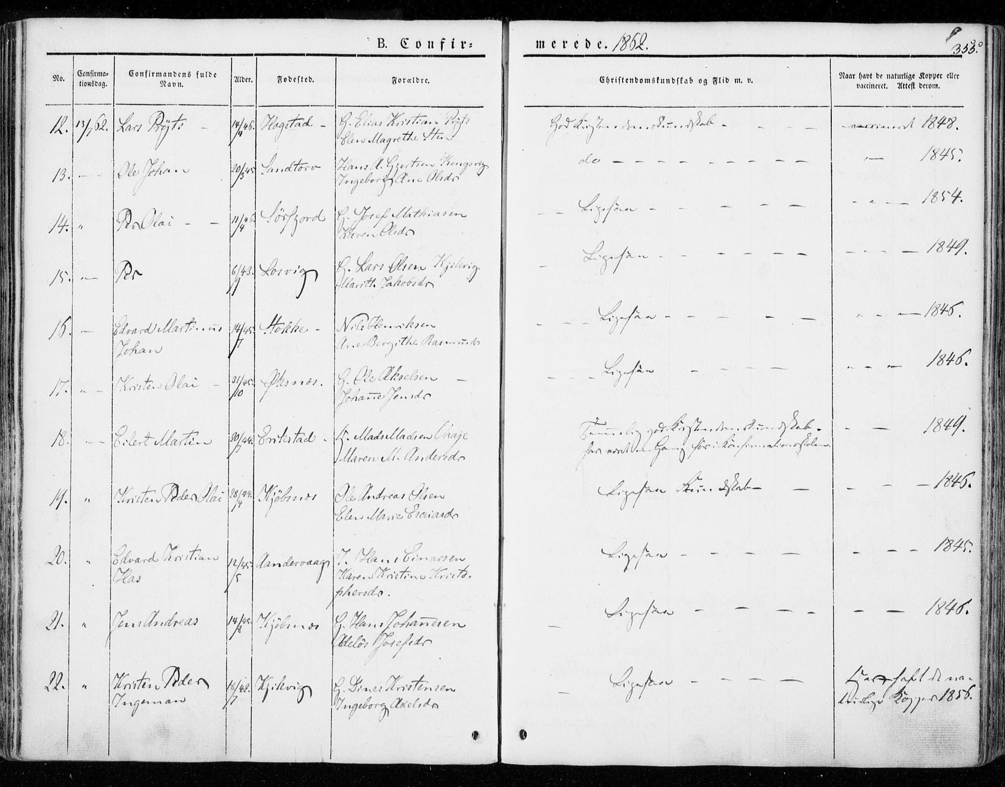 Ministerialprotokoller, klokkerbøker og fødselsregistre - Nordland, AV/SAT-A-1459/872/L1033: Parish register (official) no. 872A08, 1840-1863, p. 355