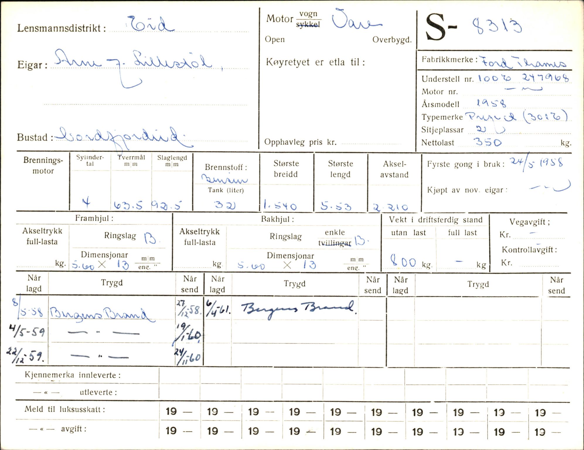 Statens vegvesen, Sogn og Fjordane vegkontor, AV/SAB-A-5301/4/F/L0006: Registerkort utmeldte Fjordane S8300-9500, 1930-1961, p. 24