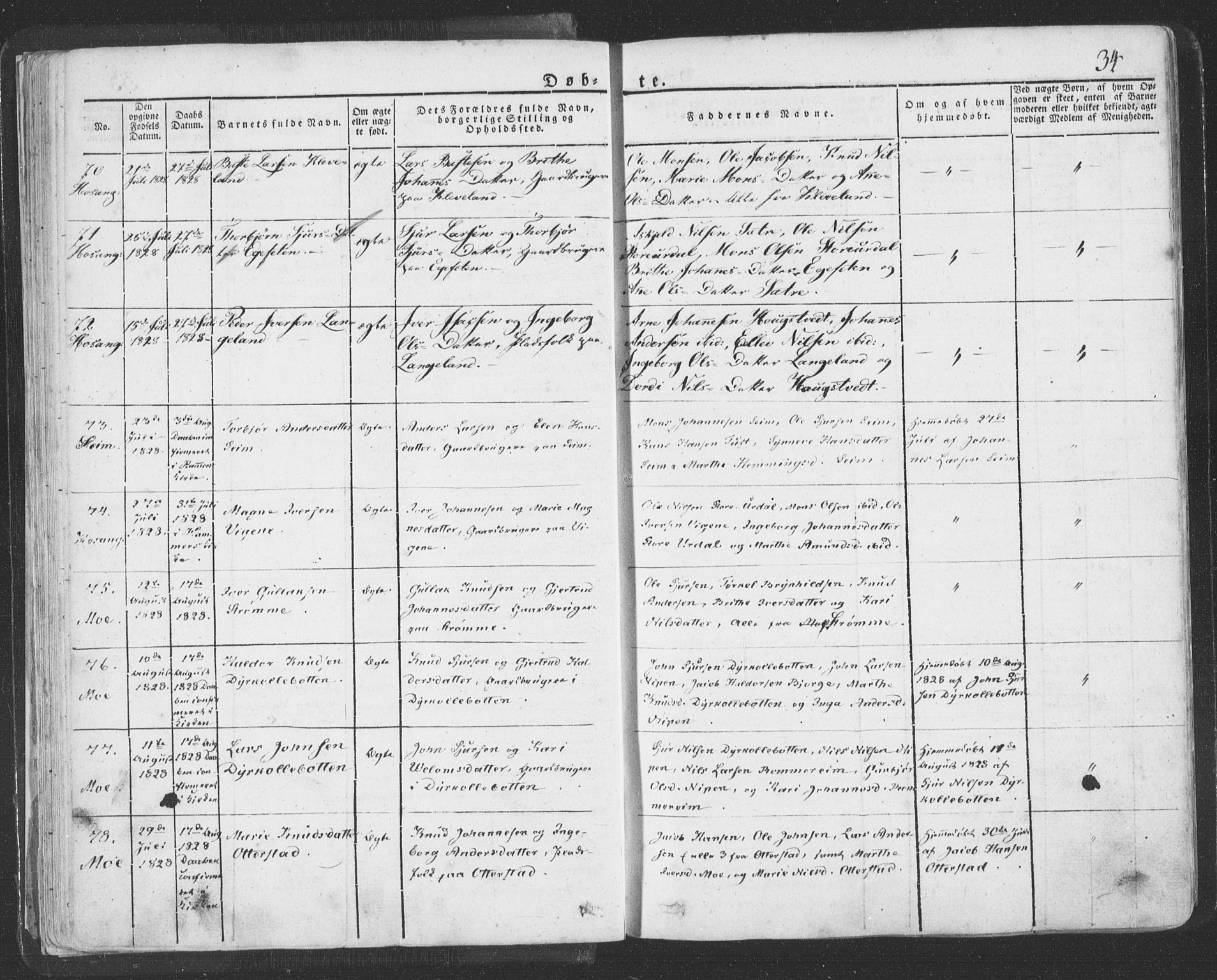 Hosanger sokneprestembete, AV/SAB-A-75801/H/Haa: Parish register (official) no. A 6, 1824-1835, p. 34