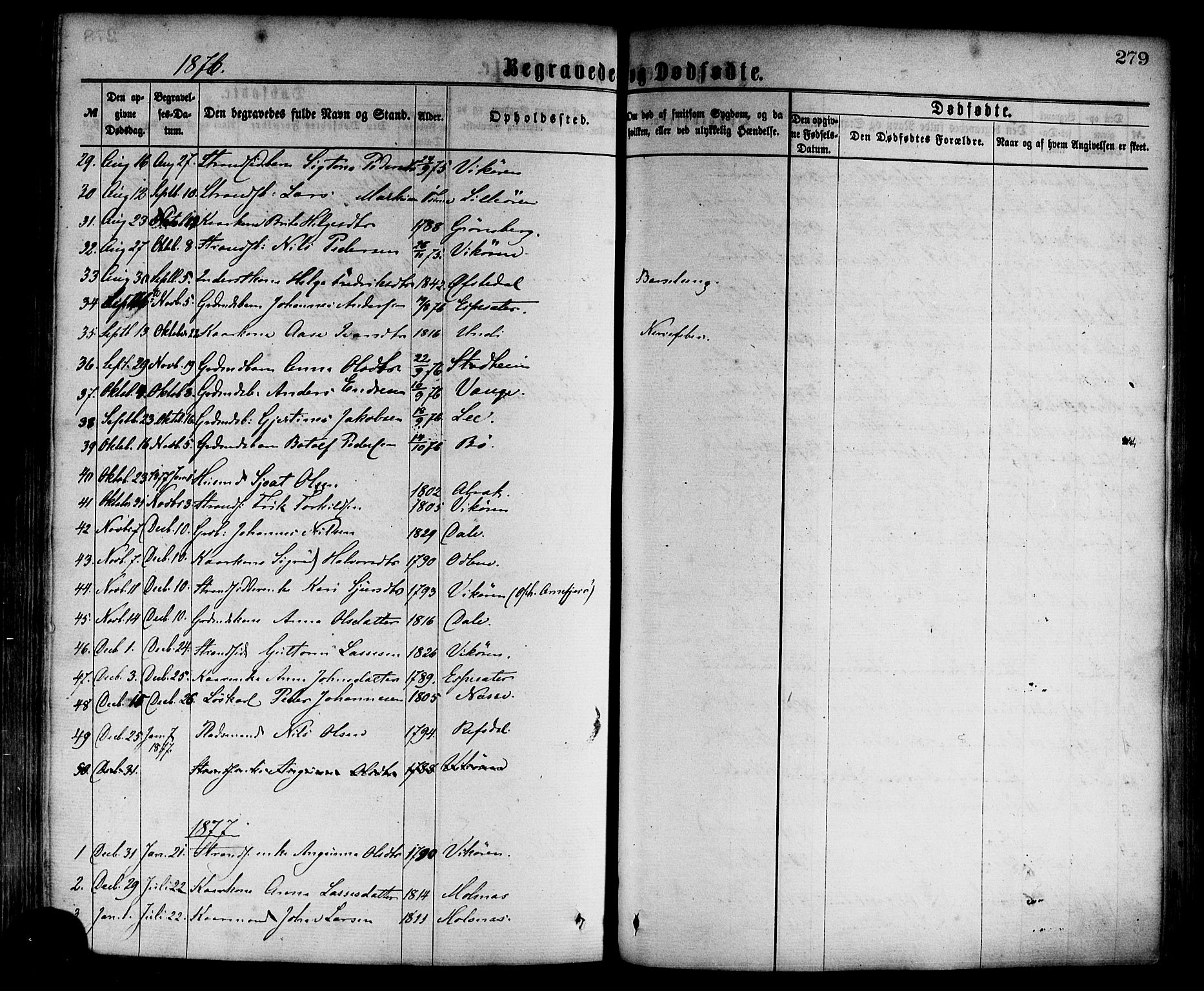 Vik sokneprestembete, AV/SAB-A-81501/H/Haa/Haaa/L0009: Parish register (official) no. A 9, 1866-1877, p. 279