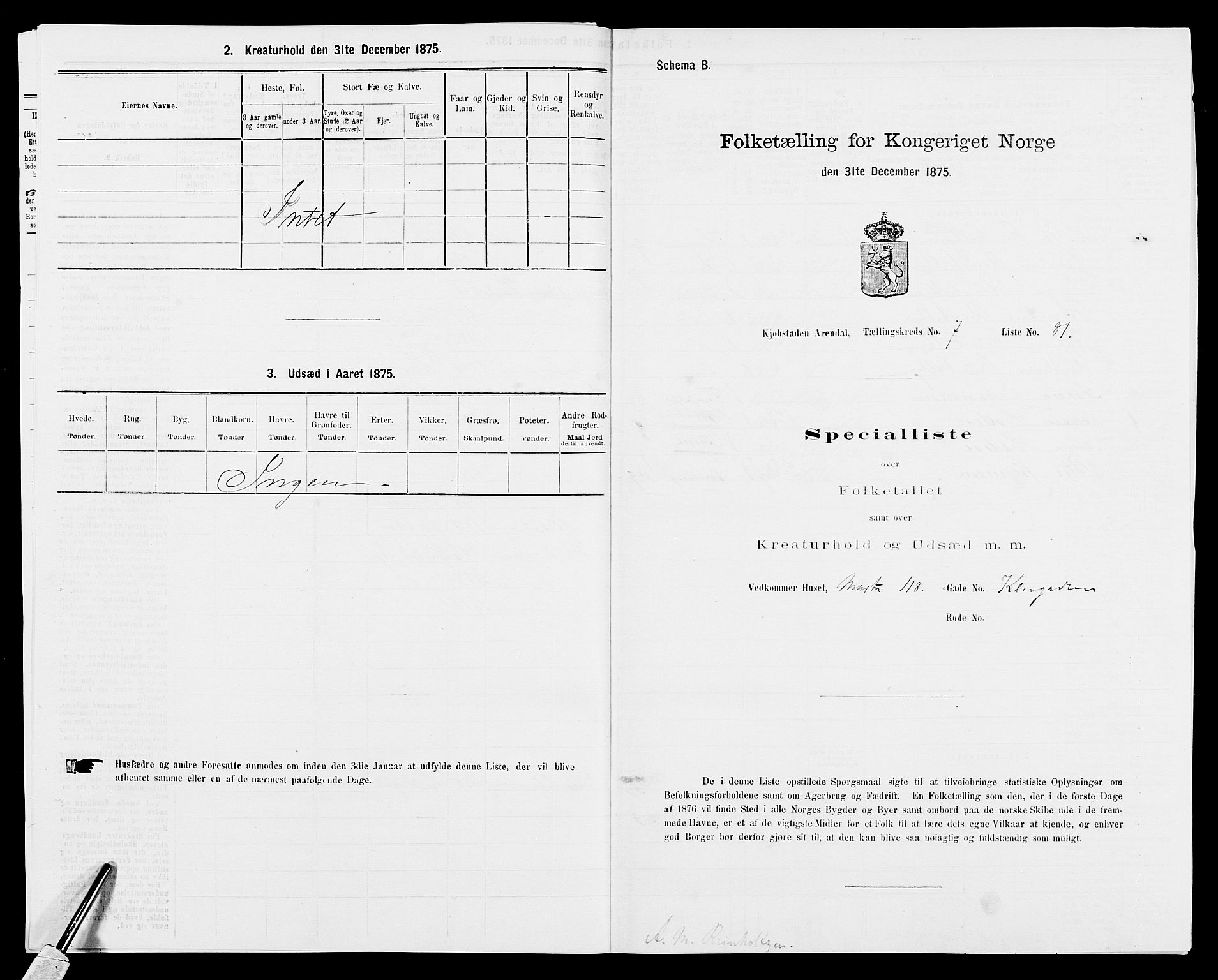 SAK, 1875 census for 0903P Arendal, 1875, p. 200