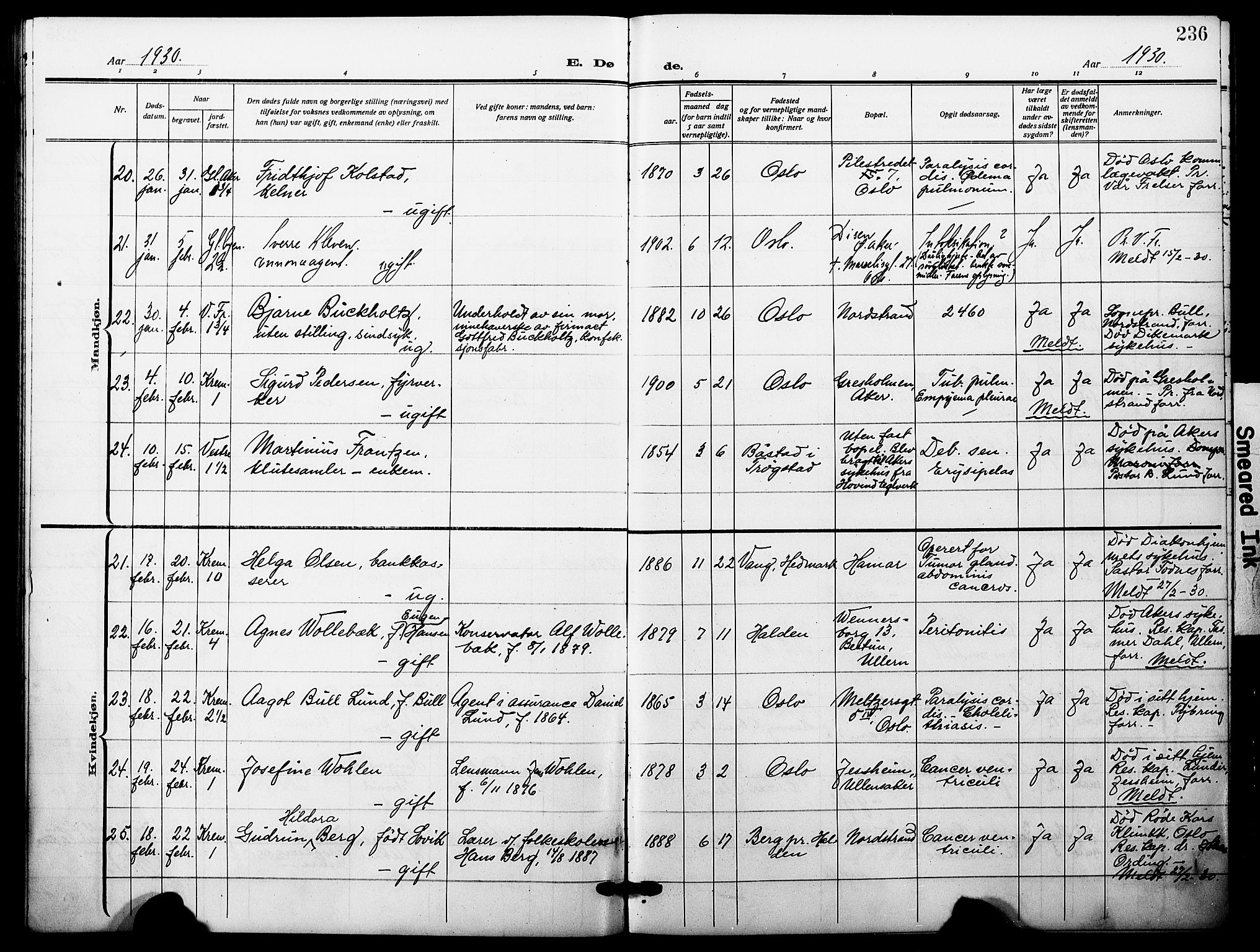 Oslo domkirke Kirkebøker, AV/SAO-A-10752/F/Fa/L0037: Parish register (official) no. 37, 1919-1930, p. 236