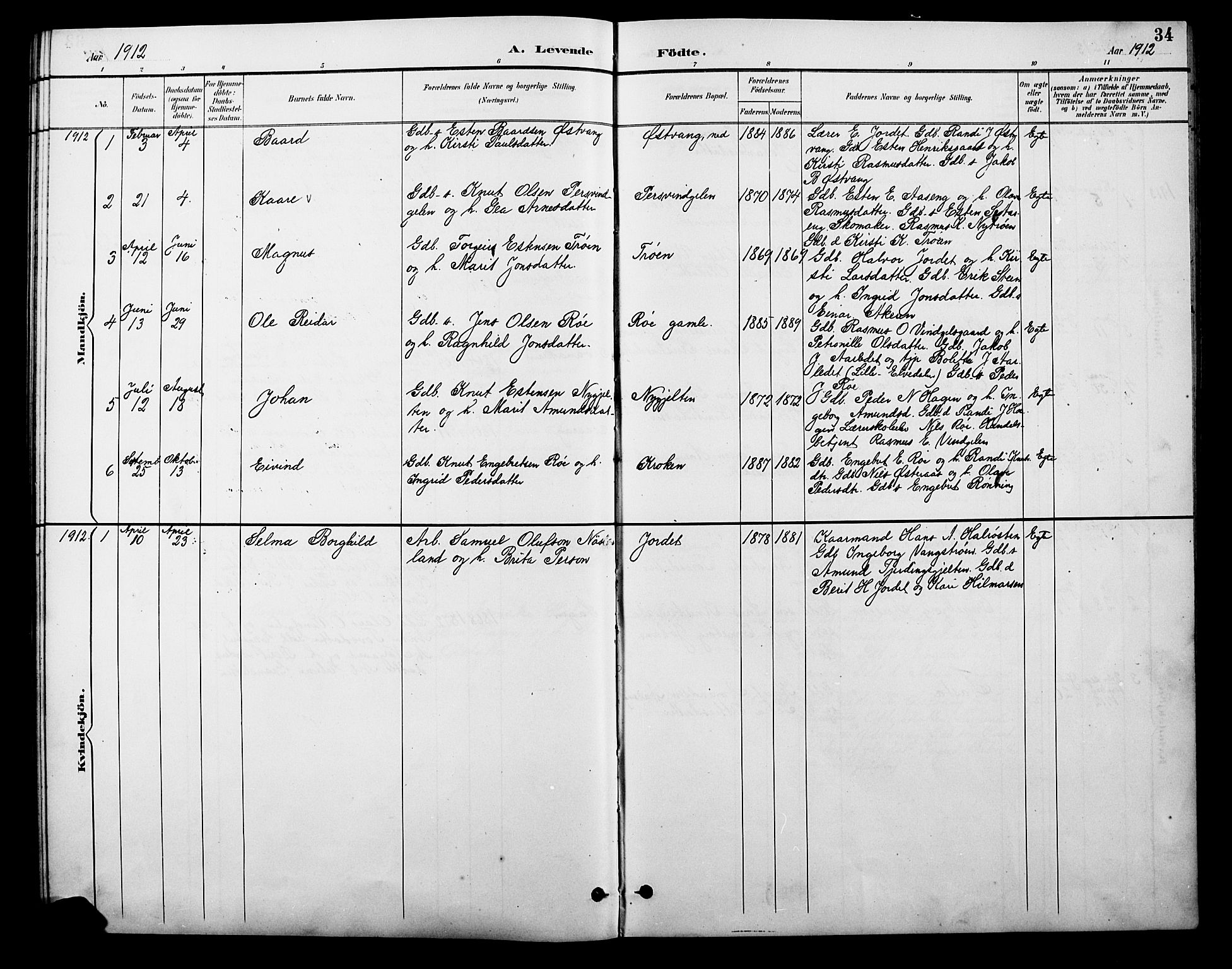 Tolga prestekontor, AV/SAH-PREST-062/L/L0010: Parish register (copy) no. 10, 1894-1918, p. 34