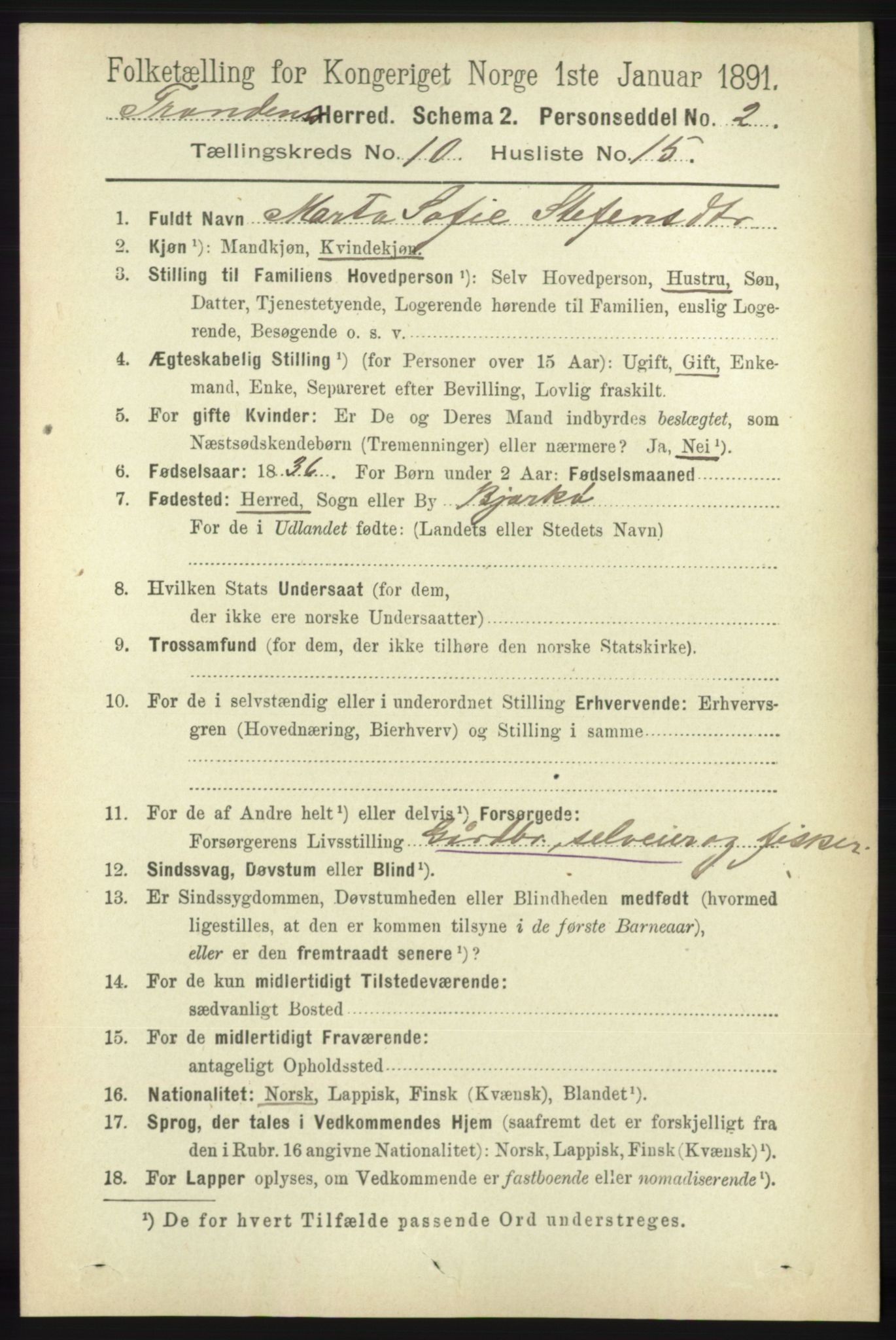 RA, 1891 census for 1914 Trondenes, 1891, p. 7599