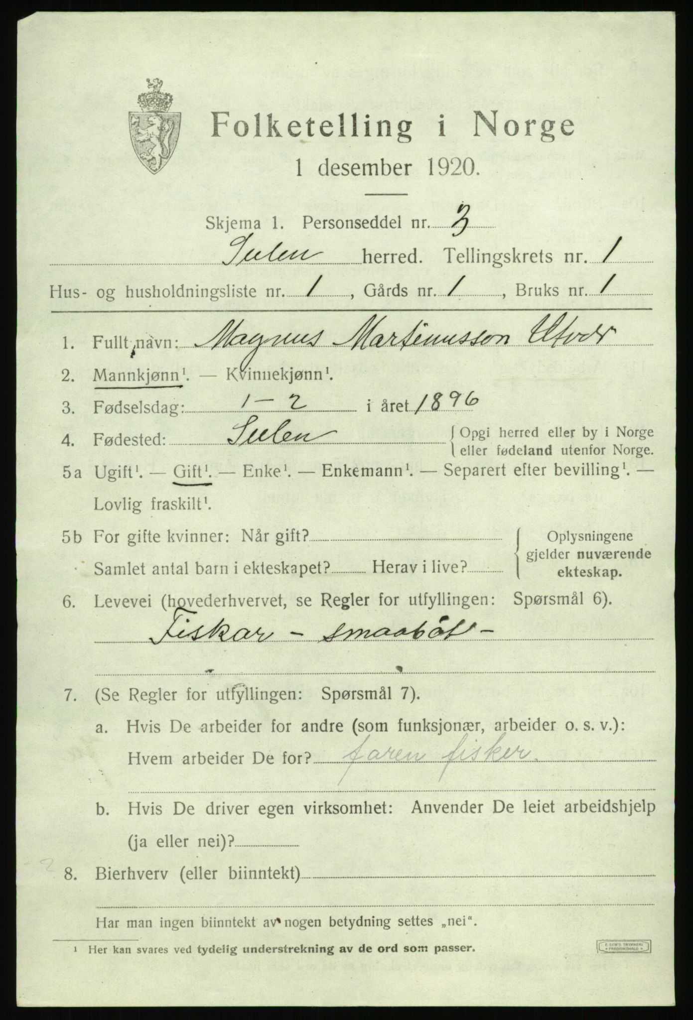 SAB, 1920 census for Solund, 1920, p. 690