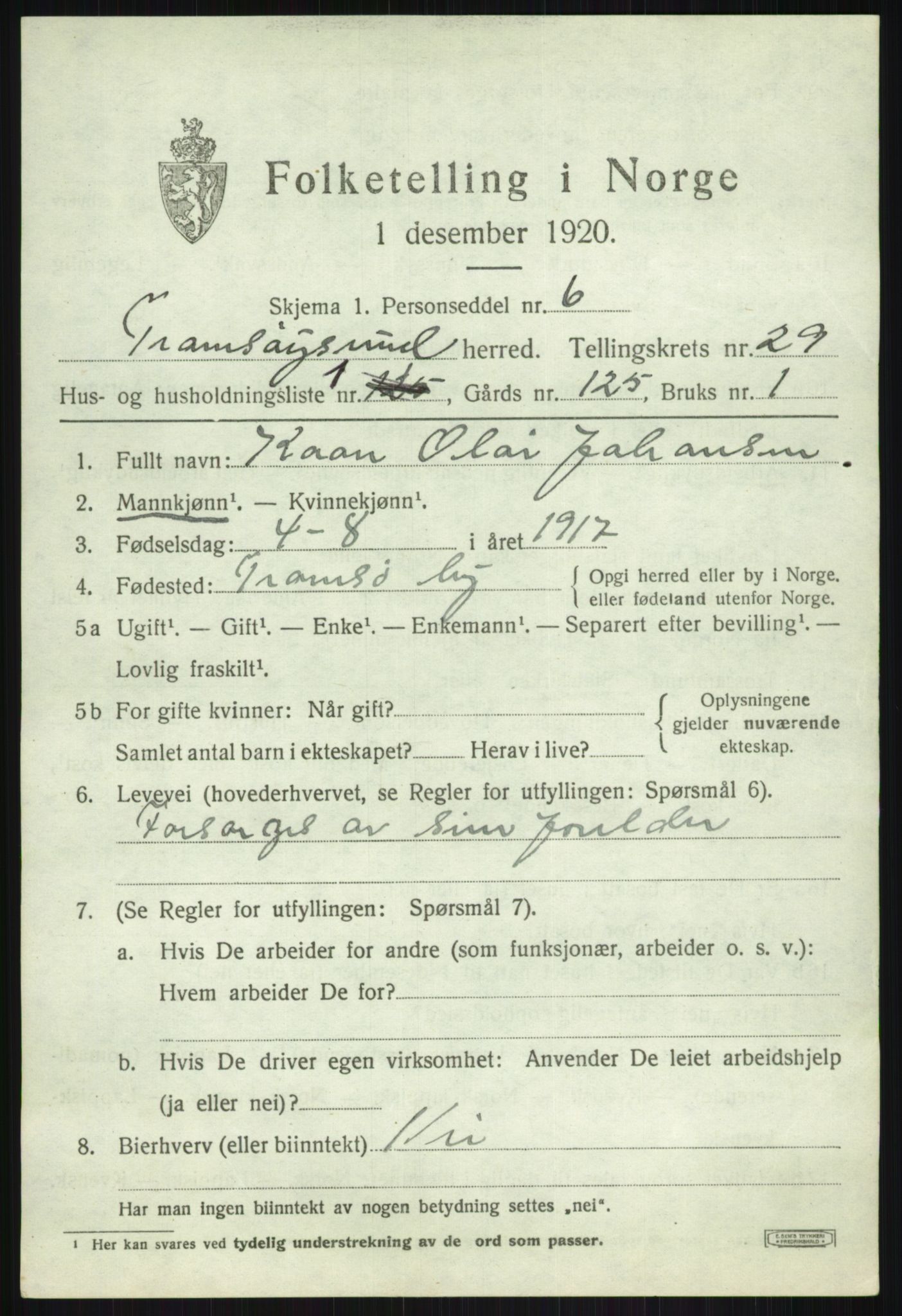 SATØ, 1920 census for Tromsøysund, 1920, p. 13240