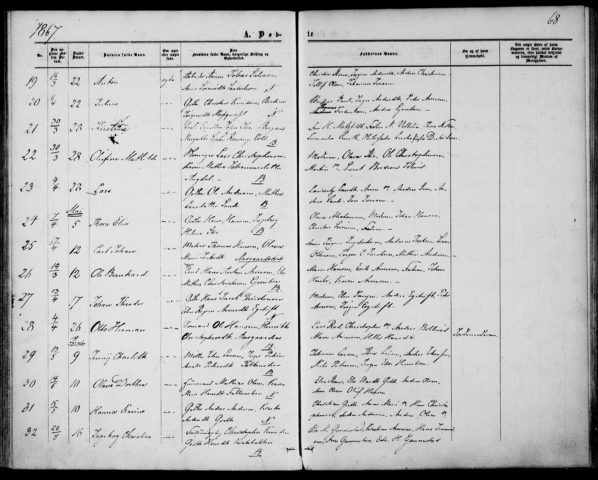 Borre kirkebøker, SAKO/A-338/F/Fa/L0007: Parish register (official) no. I 7, 1862-1867, p. 68