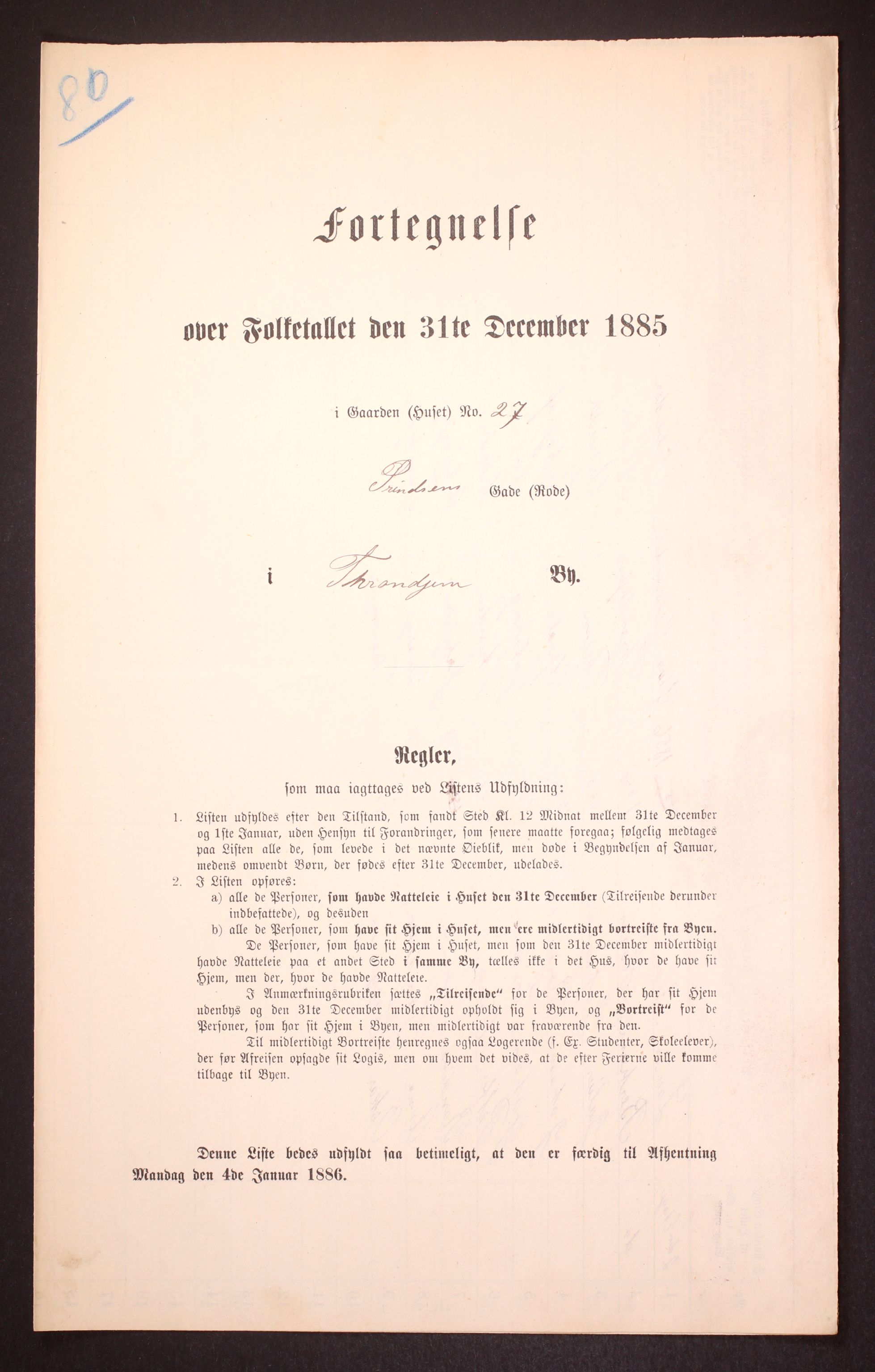 SAT, 1885 census for 1601 Trondheim, 1885, p. 1287