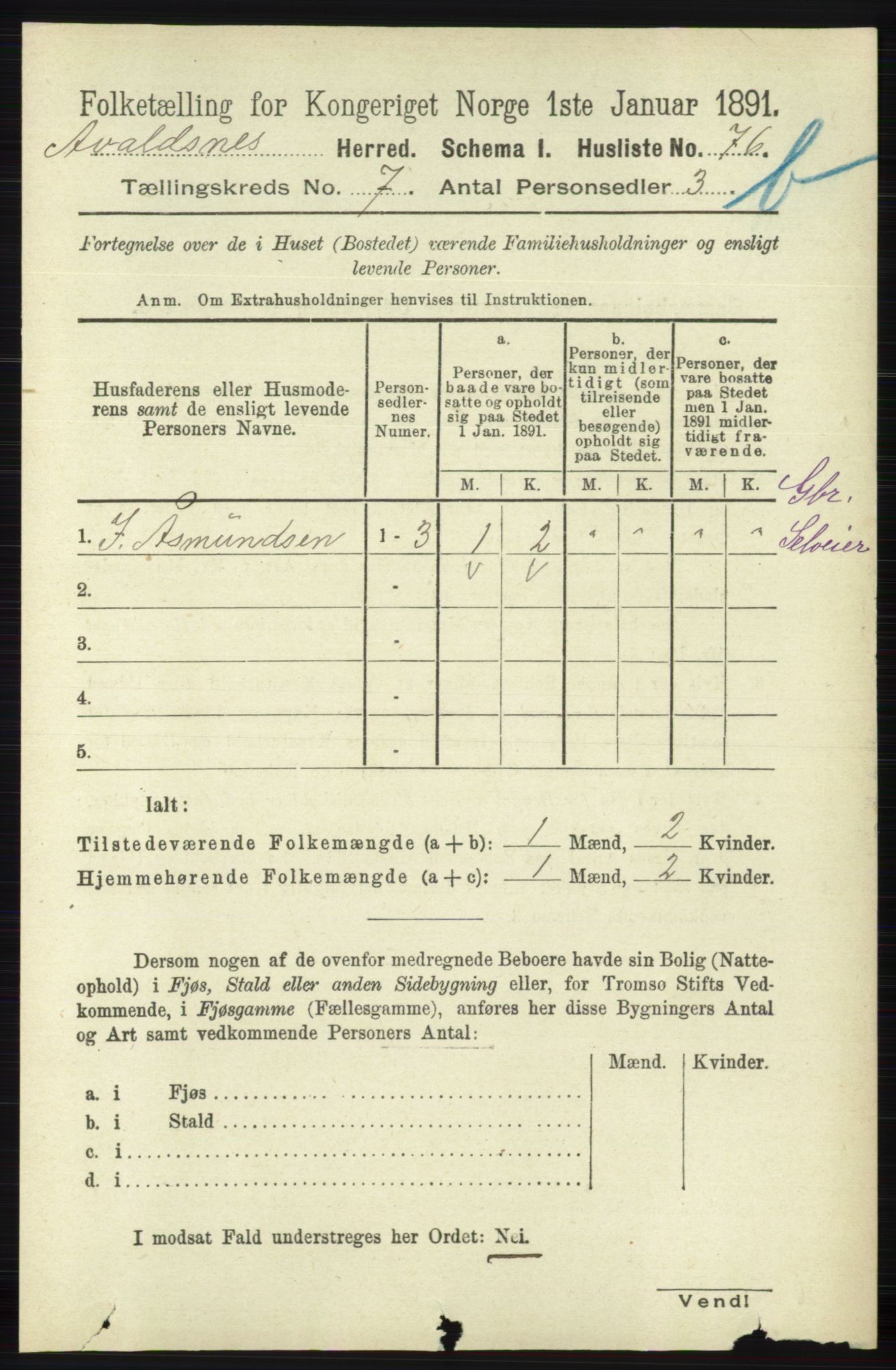 RA, 1891 census for 1147 Avaldsnes, 1891, p. 3658