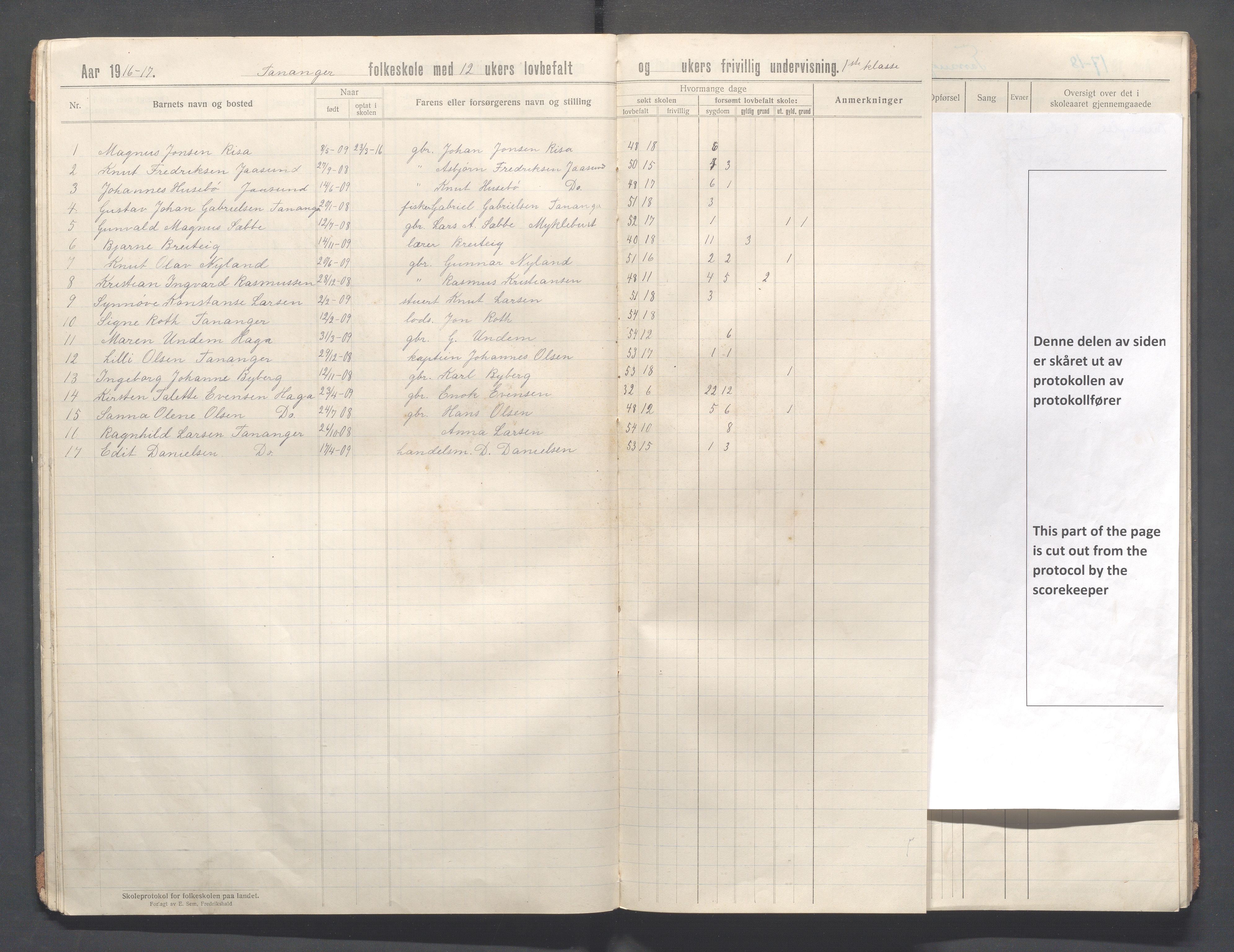 Håland kommune - Tananger skole, IKAR/K-102443/F/L0006: Skoleprotokoll, 1915-1920, p. 17