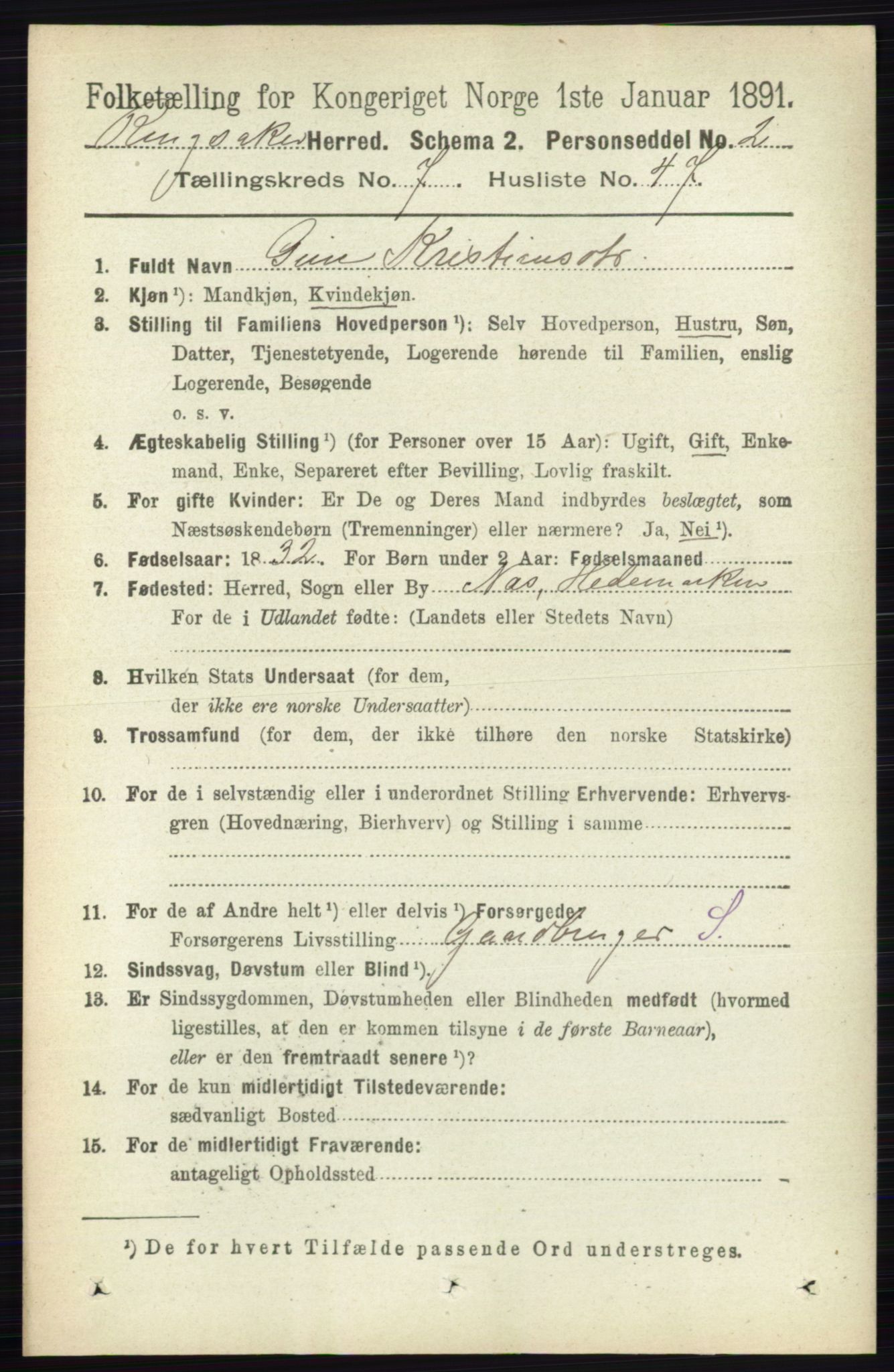 RA, 1891 census for 0412 Ringsaker, 1891, p. 4212