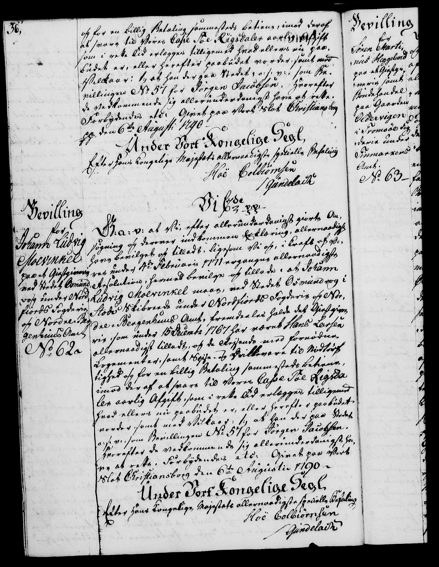 Rentekammeret, Kammerkanselliet, AV/RA-EA-3111/G/Gg/Gga/L0015: Norsk ekspedisjonsprotokoll med register (merket RK 53.15), 1790-1791, p. 36