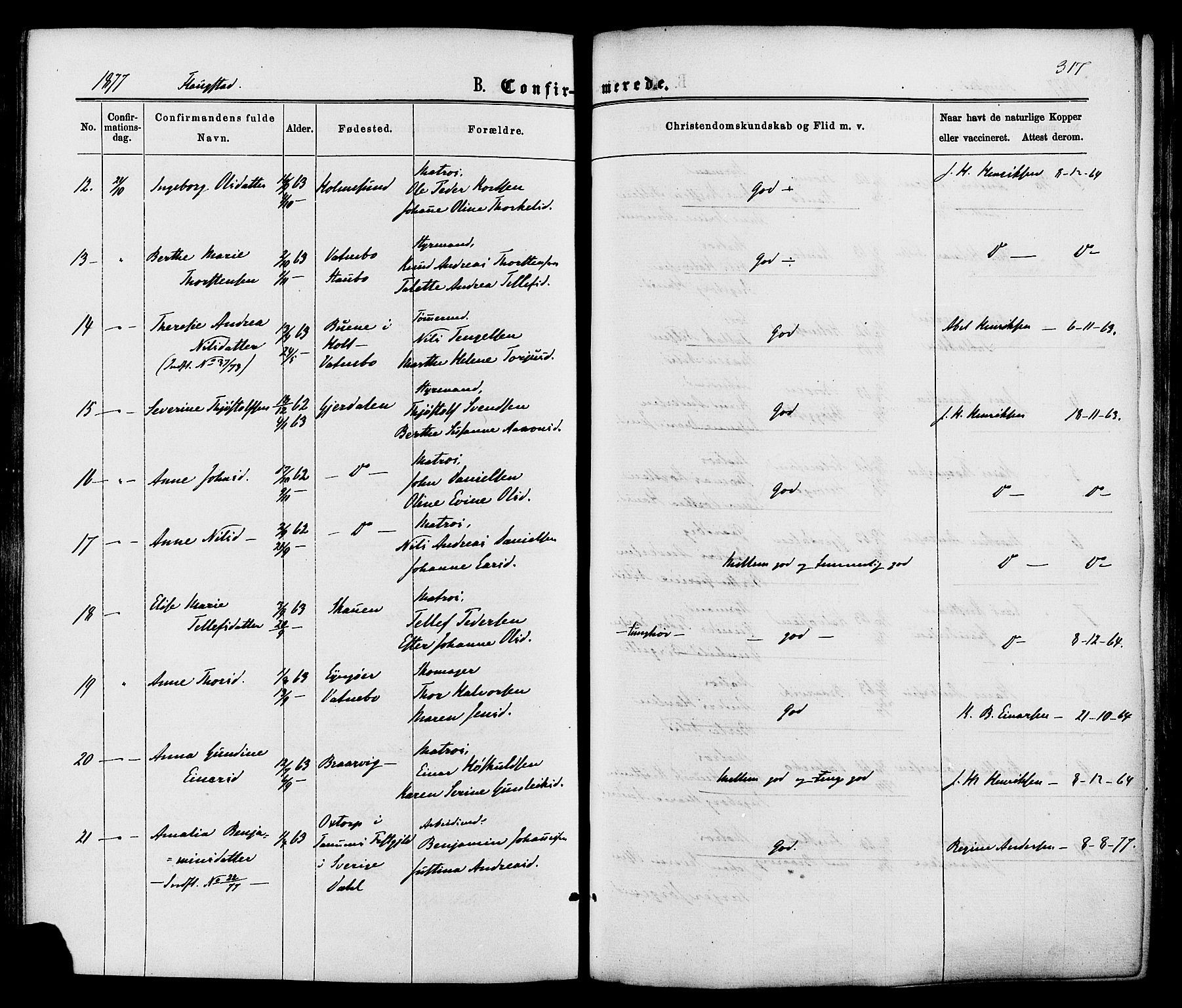 Dypvåg sokneprestkontor, SAK/1111-0007/F/Fa/Faa/L0007: Parish register (official) no. A 7 /2, 1877-1884, p. 317