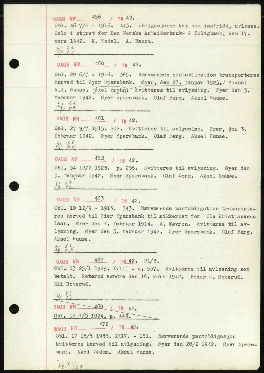 Sør-Gudbrandsdal tingrett, SAH/TING-004/H/Hb/Hbf/L0002: Mortgage book no. C1, 1938-1951, Diary no: : 456/1942