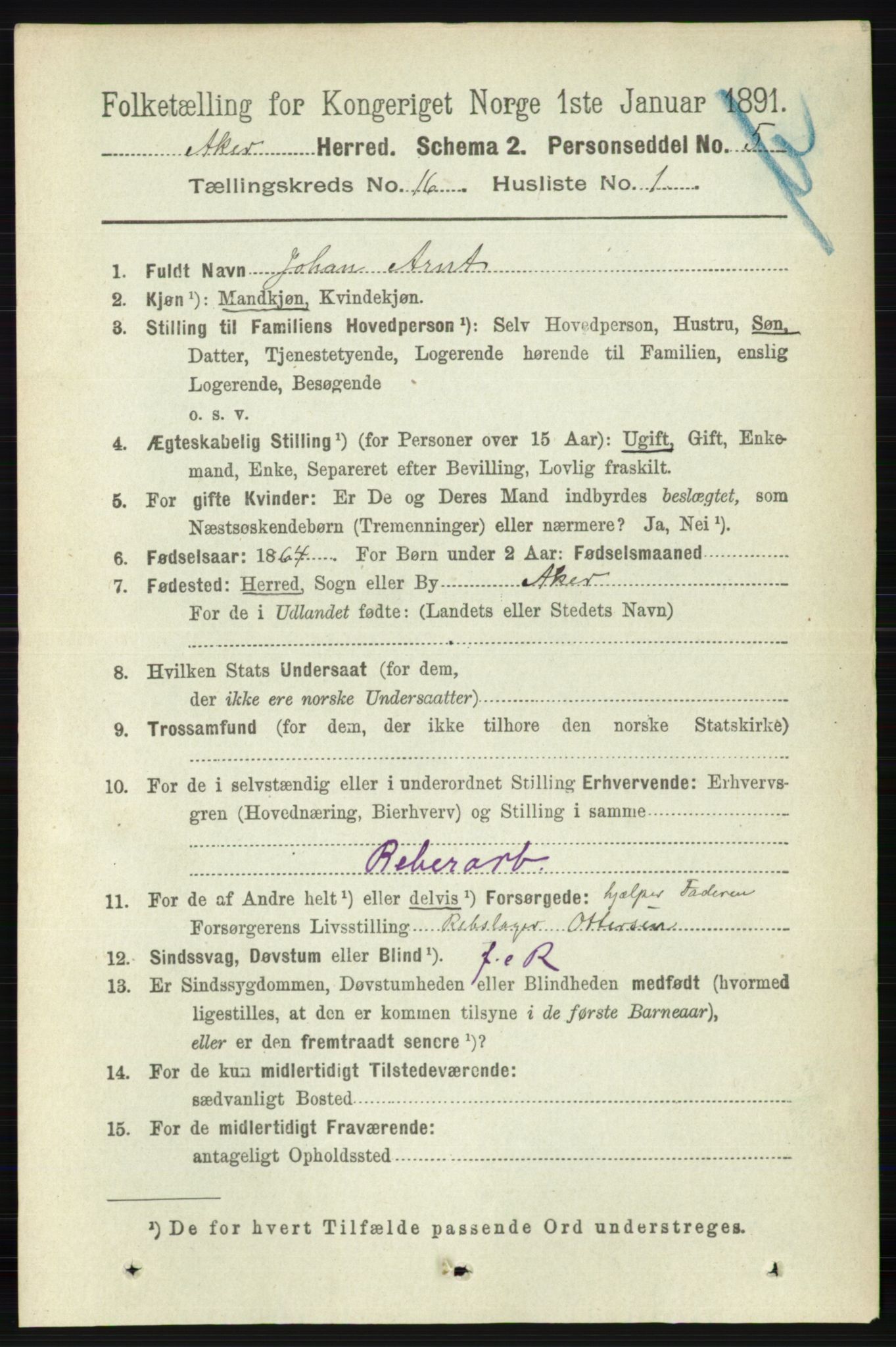 RA, 1891 census for 0218 Aker, 1891, p. 14041