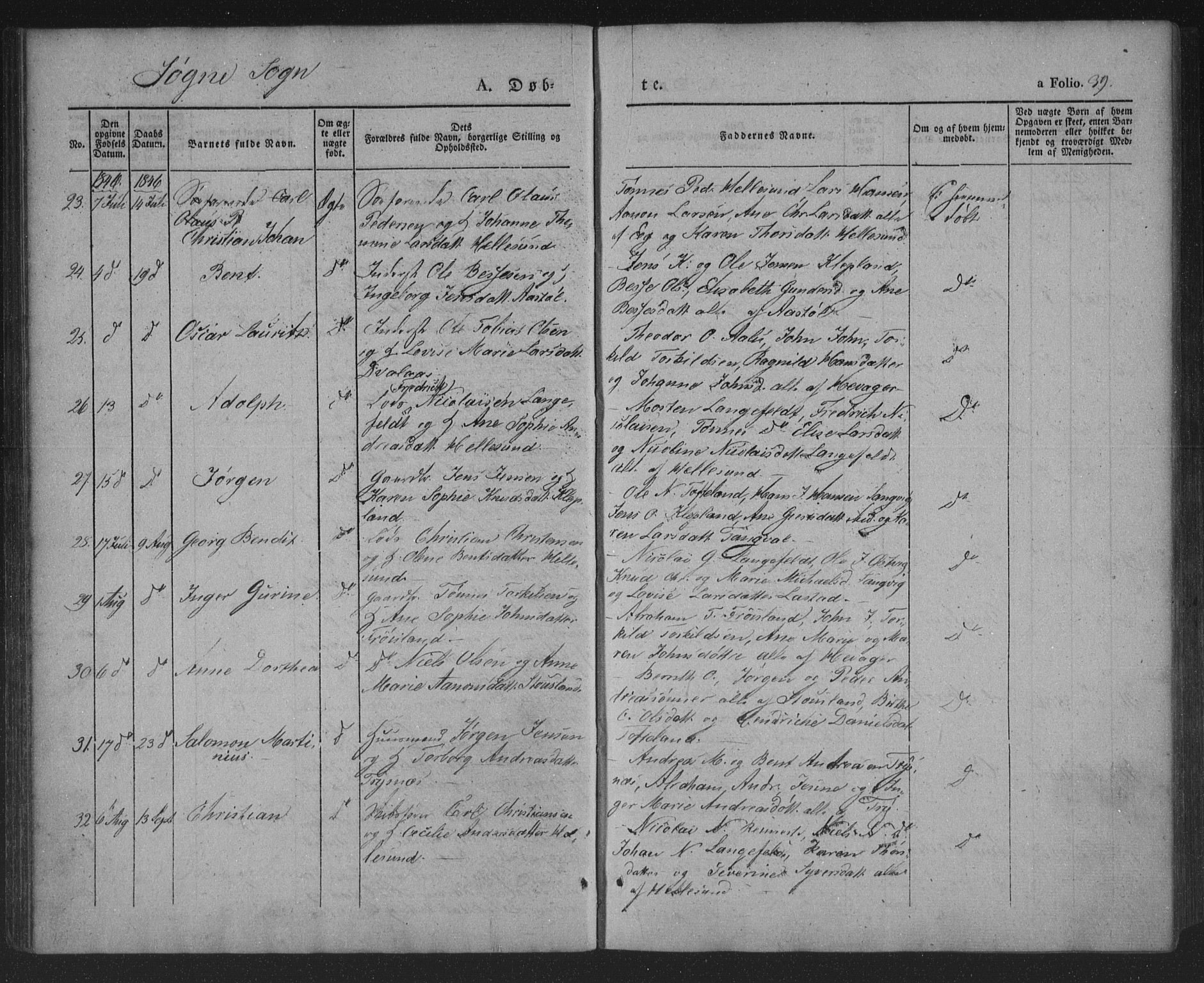 Søgne sokneprestkontor, AV/SAK-1111-0037/F/Fa/Fab/L0009: Parish register (official) no. A 9, 1838-1853, p. 39