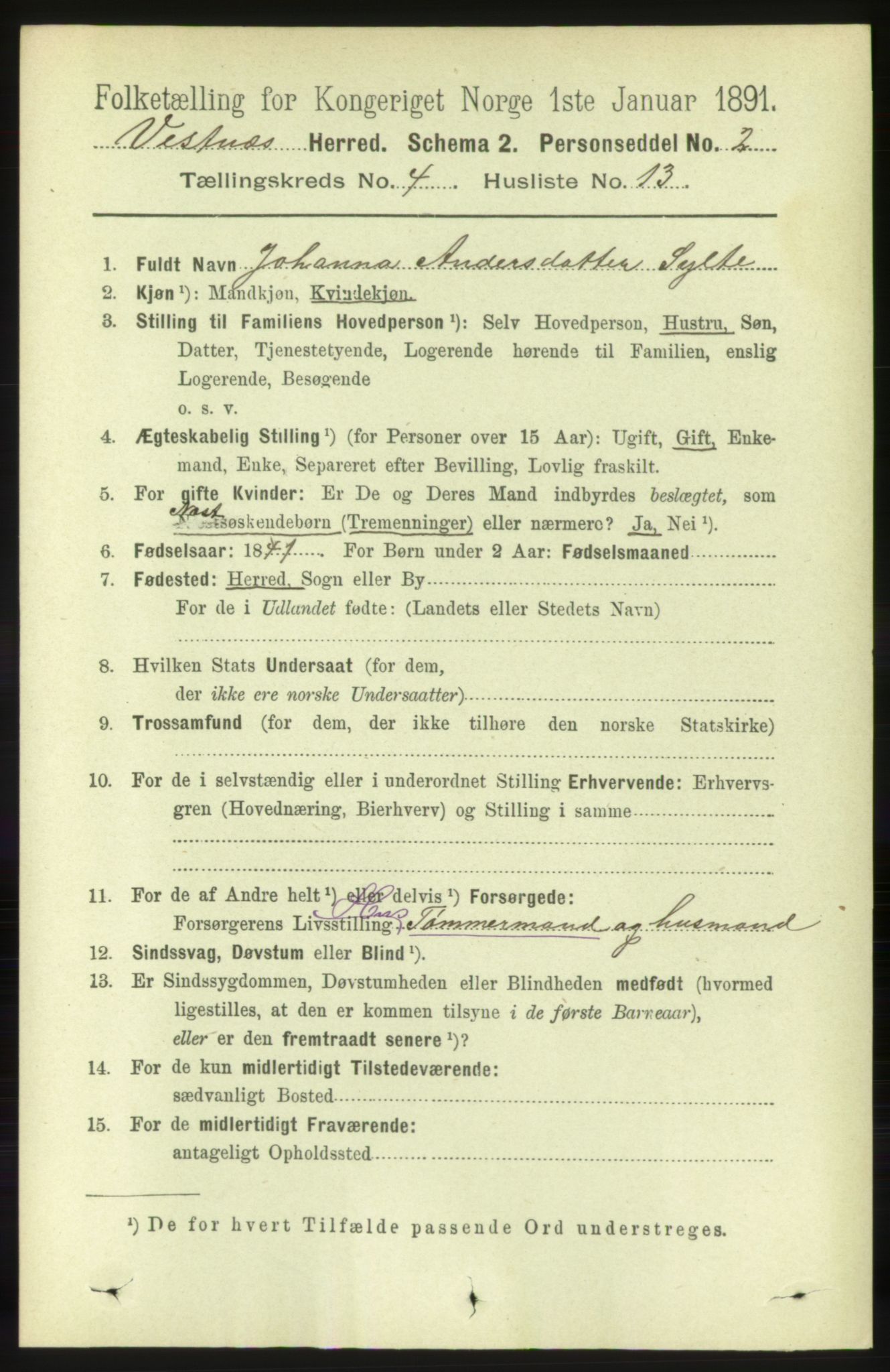 RA, 1891 census for 1535 Vestnes, 1891, p. 1370