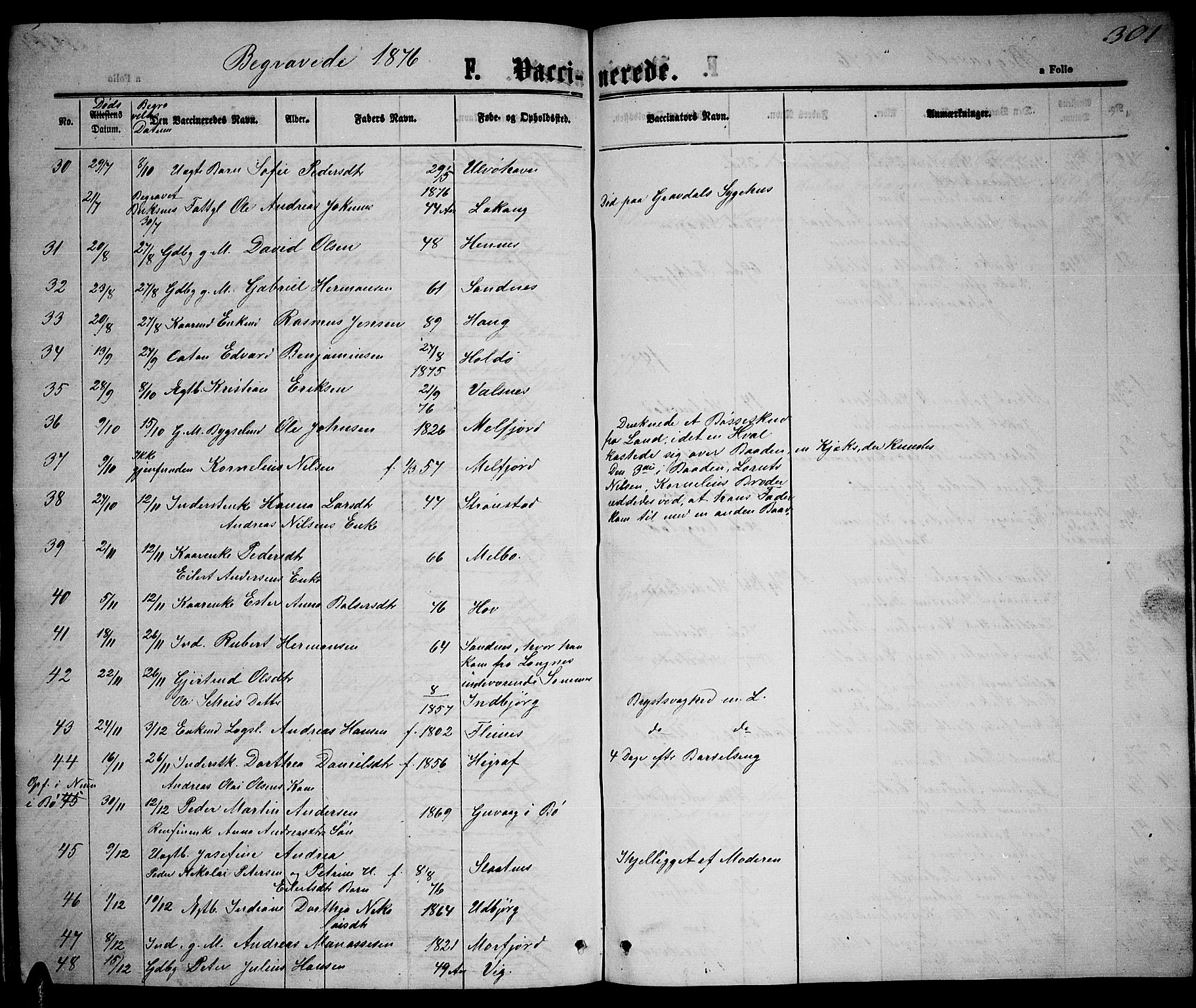 Ministerialprotokoller, klokkerbøker og fødselsregistre - Nordland, AV/SAT-A-1459/888/L1266: Parish register (copy) no. 888C04, 1864-1877, p. 301