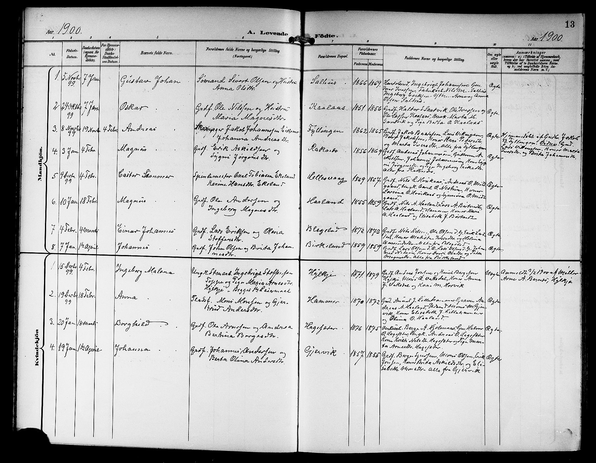 Hamre sokneprestembete, SAB/A-75501/H/Ha/Hab: Parish register (copy) no. B 4, 1898-1919, p. 13
