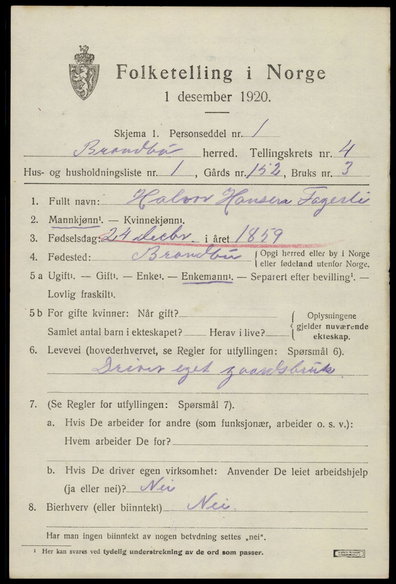 SAH, 1920 census for Brandbu, 1920, p. 10525