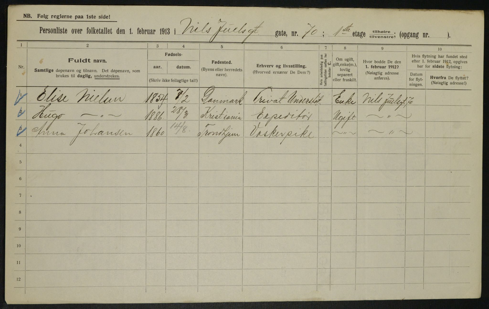 OBA, Municipal Census 1913 for Kristiania, 1913, p. 70938