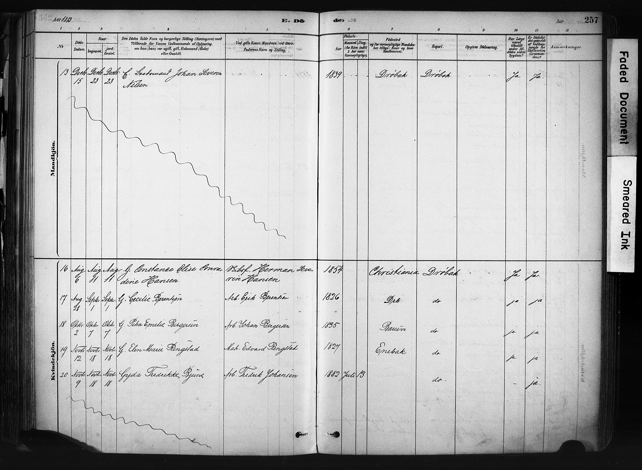 Drøbak prestekontor Kirkebøker, AV/SAO-A-10142a/F/Fb/L0001: Parish register (official) no. II 1, 1878-1891, p. 257