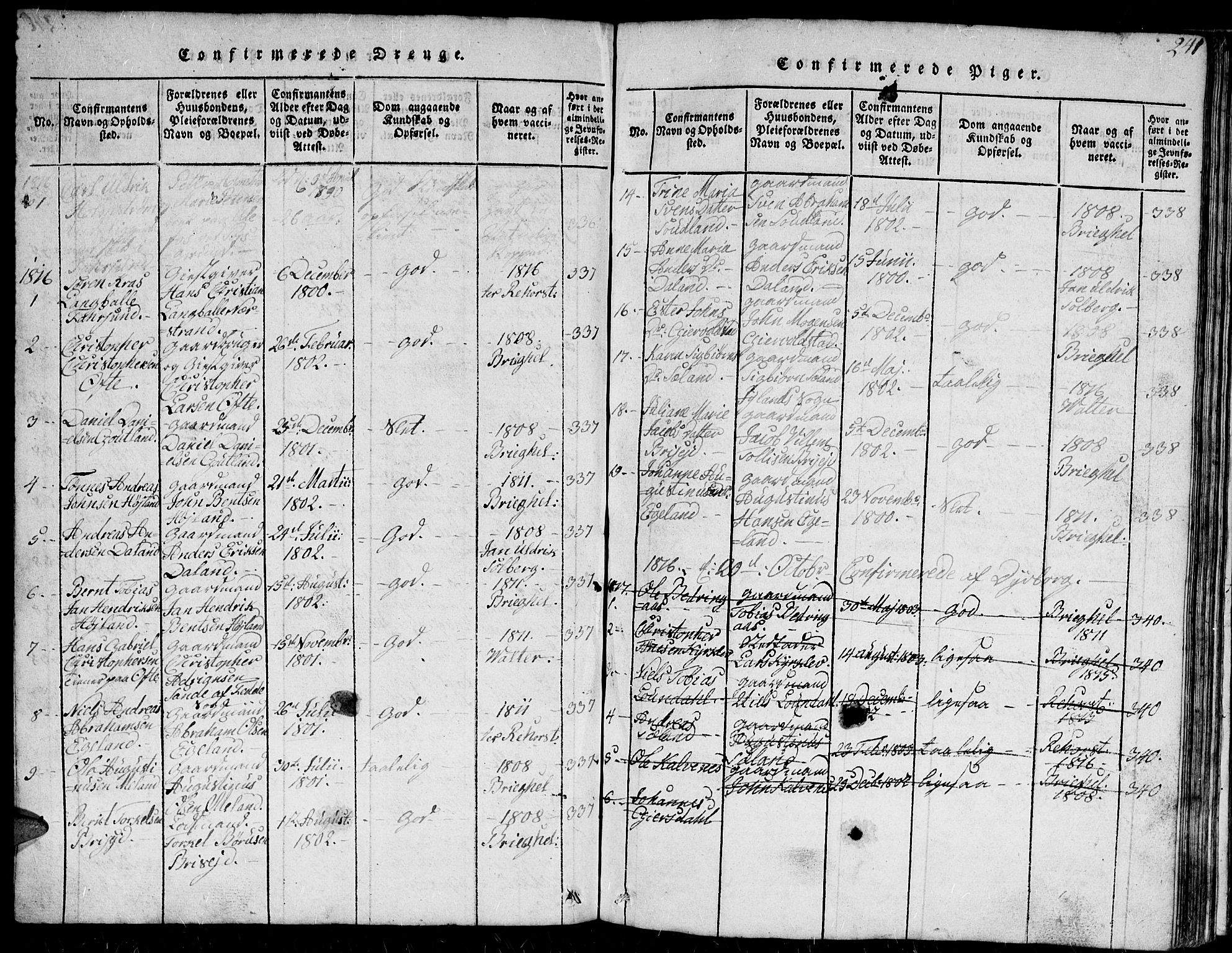 Herad sokneprestkontor, SAK/1111-0018/F/Fb/Fba/L0001: Parish register (copy) no. B 1, 1815-1852, p. 241
