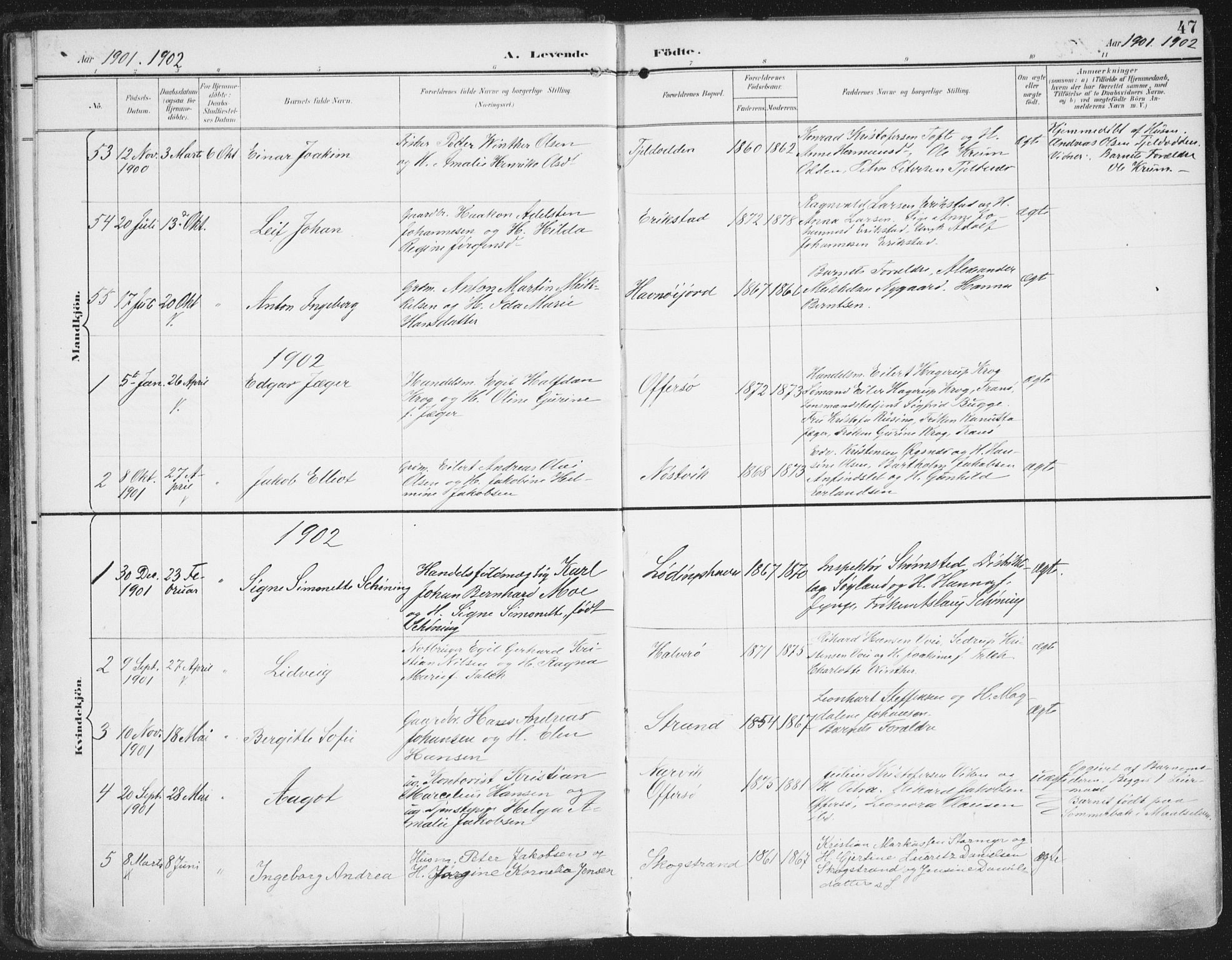 Ministerialprotokoller, klokkerbøker og fødselsregistre - Nordland, AV/SAT-A-1459/872/L1036: Parish register (official) no. 872A11, 1897-1913, p. 47