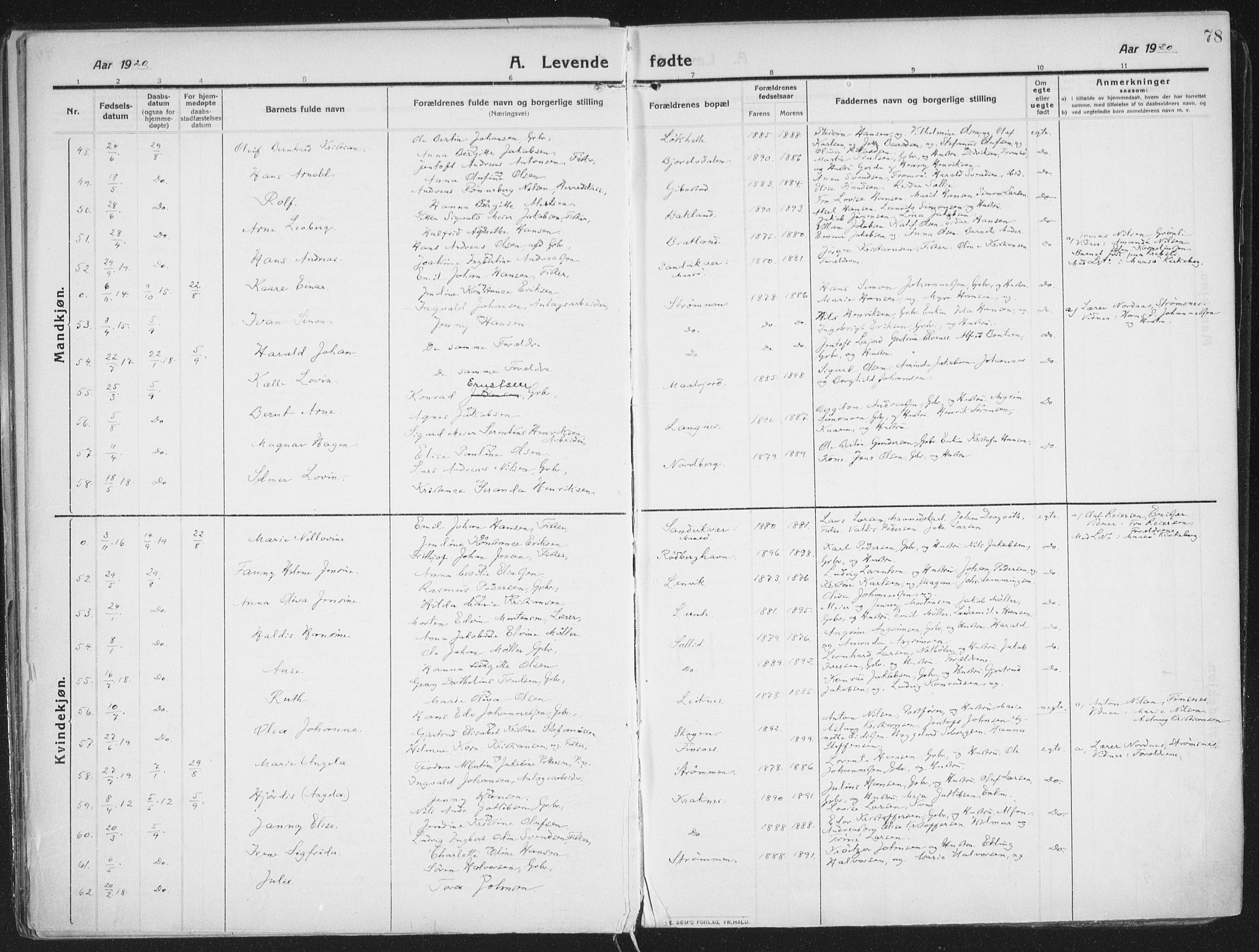 Lenvik sokneprestembete, SATØ/S-1310/H/Ha/Haa/L0016kirke: Parish register (official) no. 16, 1910-1924, p. 78