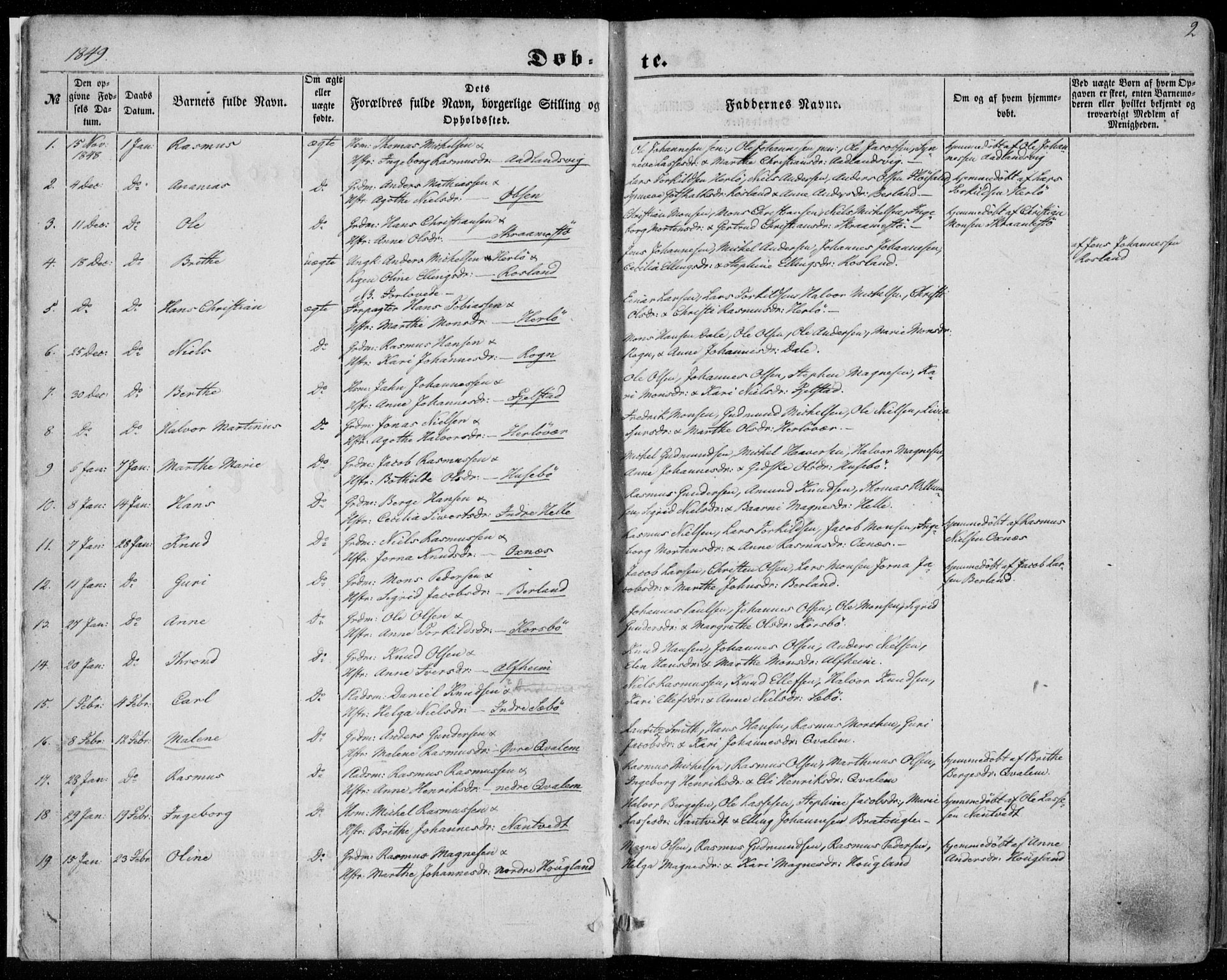 Manger sokneprestembete, SAB/A-76801/H/Haa: Parish register (official) no. A 6, 1849-1859, p. 2