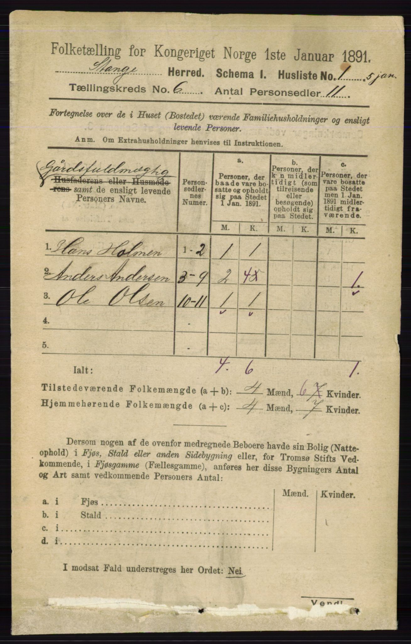 RA, 1891 census for 0417 Stange, 1891, p. 3823