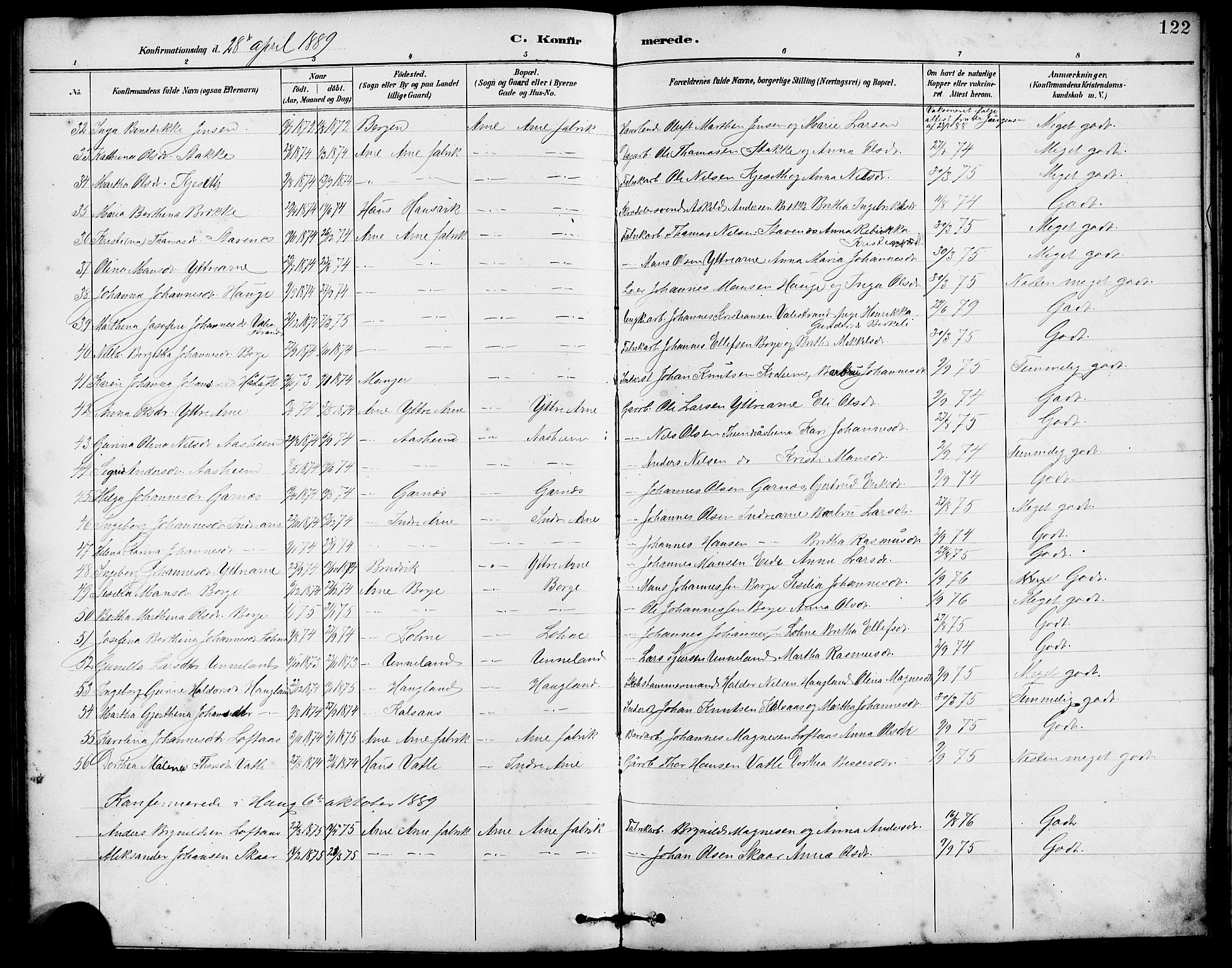 Arna Sokneprestembete, AV/SAB-A-74001/H/Ha/Hab: Parish register (copy) no. A 3, 1887-1897, p. 122