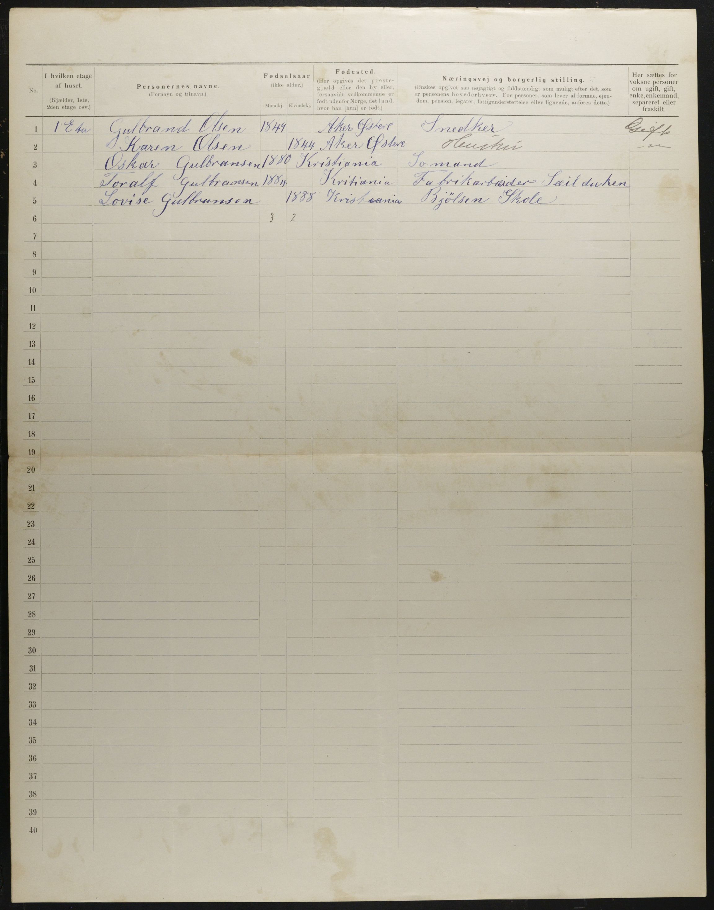 OBA, Municipal Census 1901 for Kristiania, 1901, p. 2838