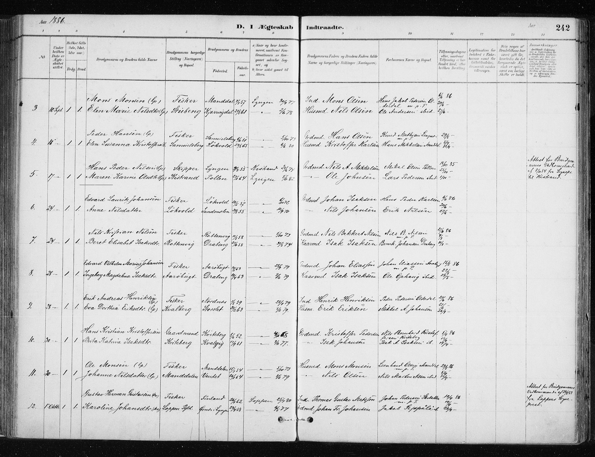 Lyngen sokneprestembete, AV/SATØ-S-1289/H/He/Hea/L0007kirke: Parish register (official) no. 7, 1879-1890, p. 242