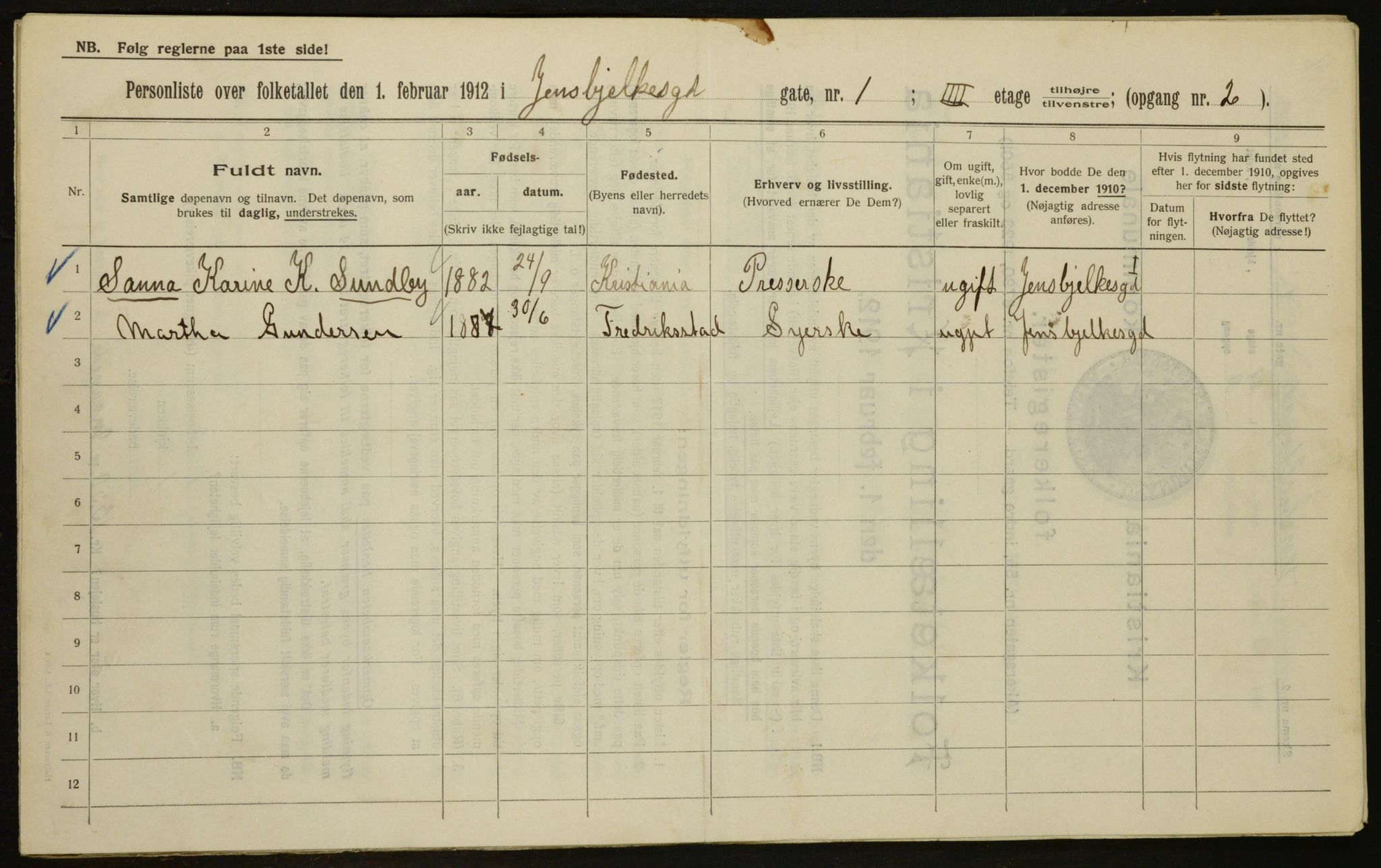 OBA, Municipal Census 1912 for Kristiania, 1912, p. 45779