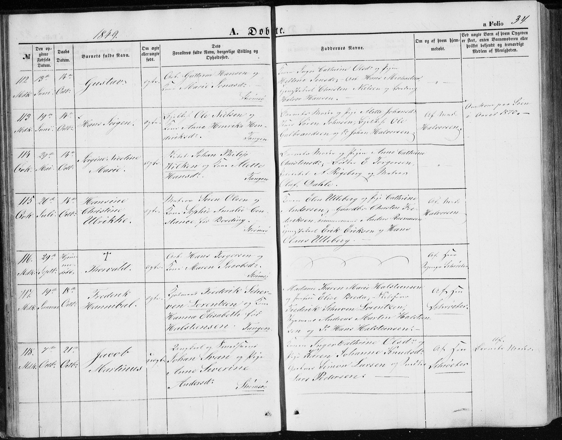 Strømsø kirkebøker, AV/SAKO-A-246/F/Fa/L0014: Parish register (official) no. I 14, 1848-1858, p. 34