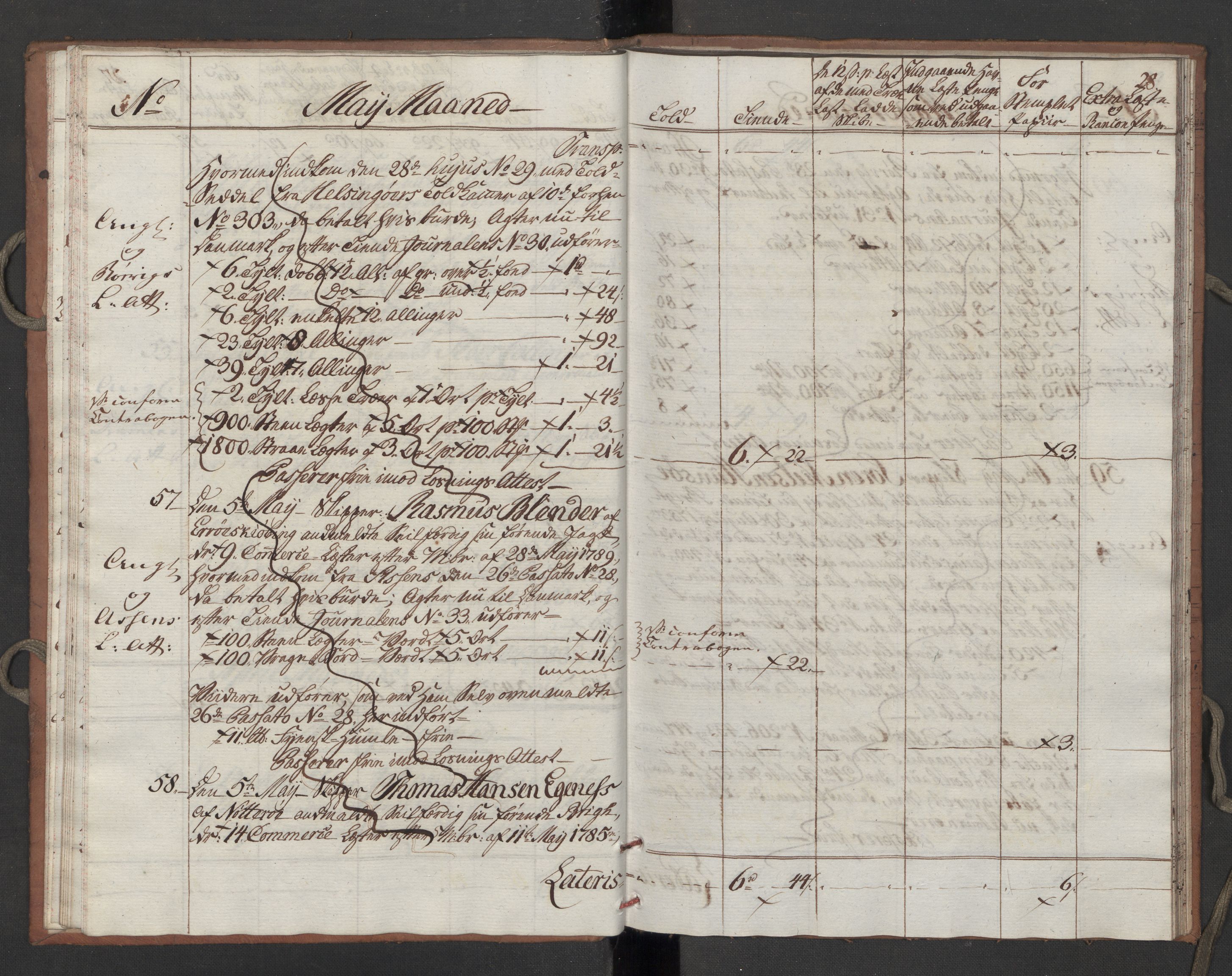 Generaltollkammeret, tollregnskaper, AV/RA-EA-5490/R10/L0052/0002: Tollregnskaper Tønsberg / Utgående tollbok, 1790, p. 27b-28a