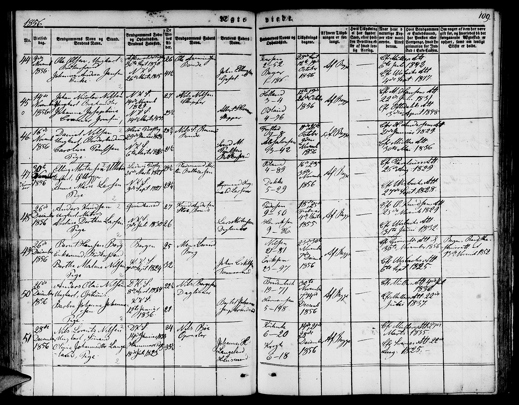 Nykirken Sokneprestembete, SAB/A-77101/H/Hab: Parish register (copy) no. D 1, 1832-1867, p. 109