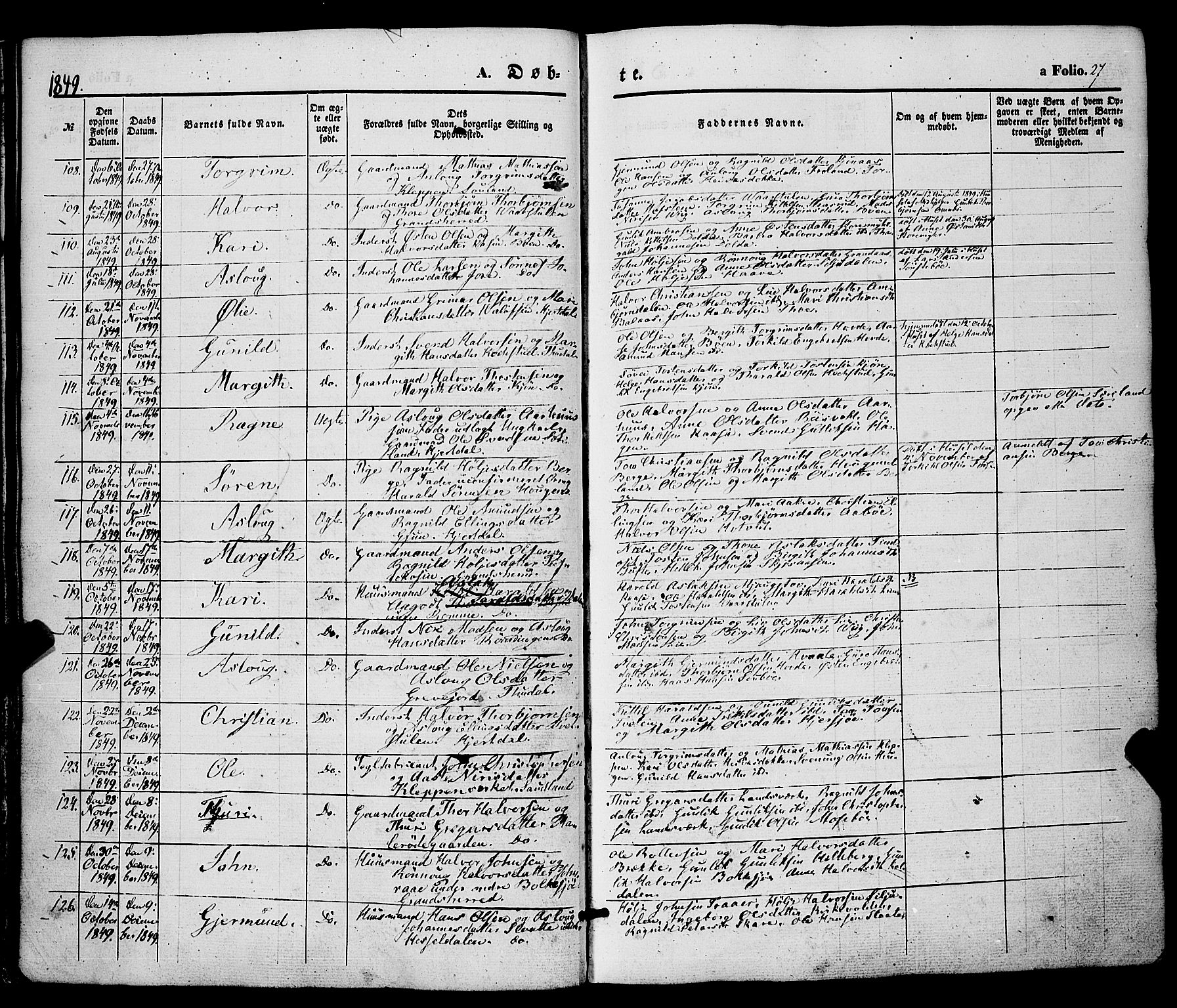 Hjartdal kirkebøker, SAKO/A-270/F/Fa/L0008: Parish register (official) no. I 8, 1844-1859, p. 27