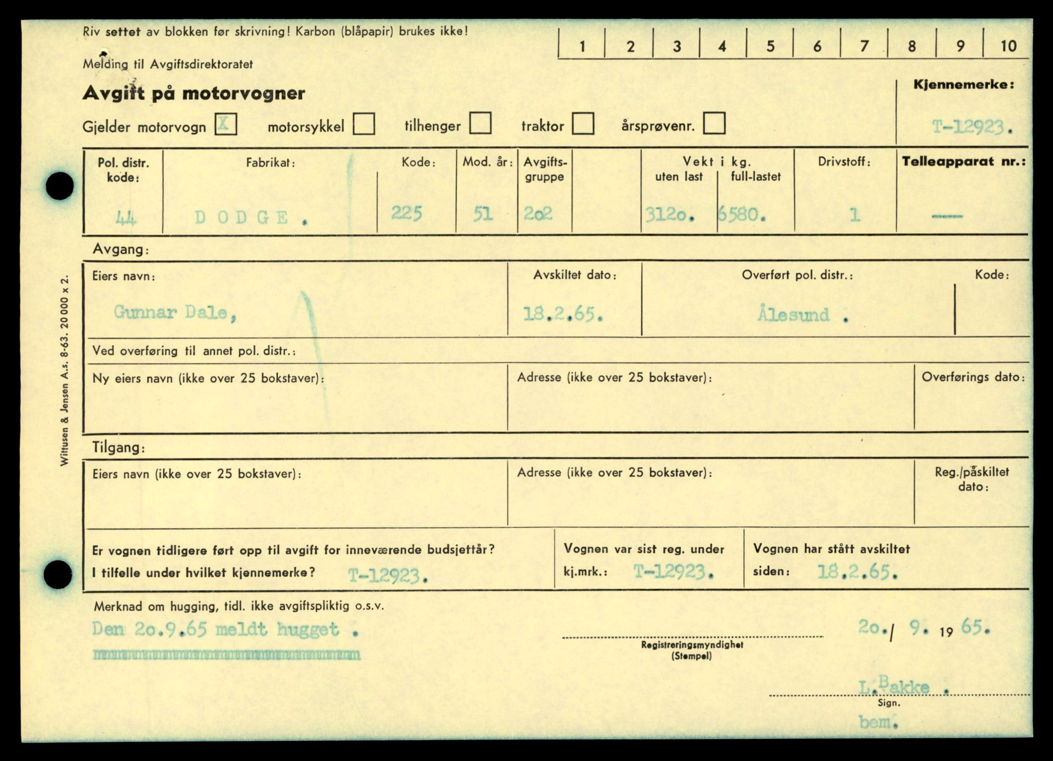 Møre og Romsdal vegkontor - Ålesund trafikkstasjon, AV/SAT-A-4099/F/Fe/L0036: Registreringskort for kjøretøy T 12831 - T 13030, 1927-1998, p. 1461