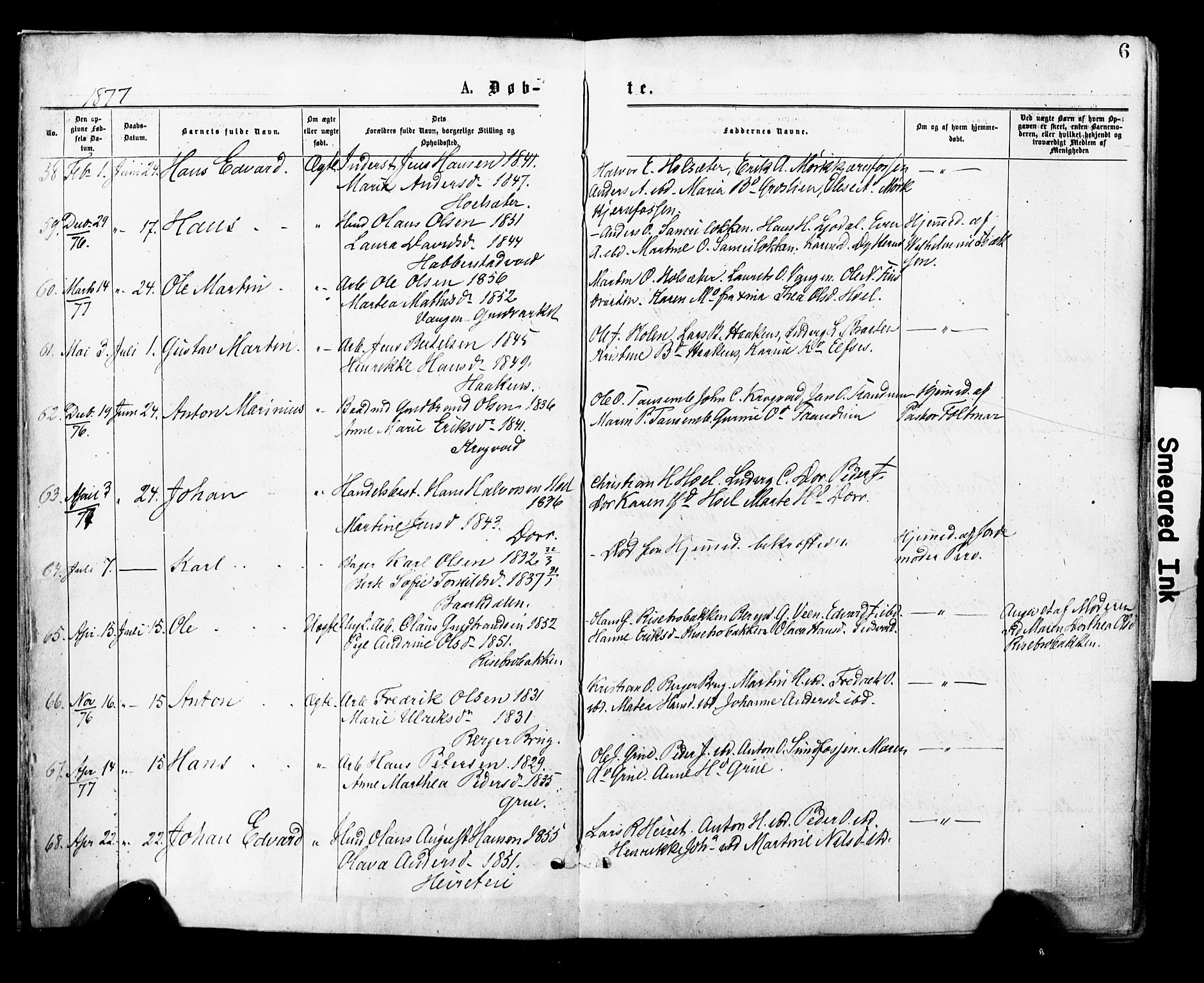 Eidsvoll prestekontor Kirkebøker, SAO/A-10888/F/Fa/L0001: Parish register (official) no. I 1, 1877-1881, p. 6